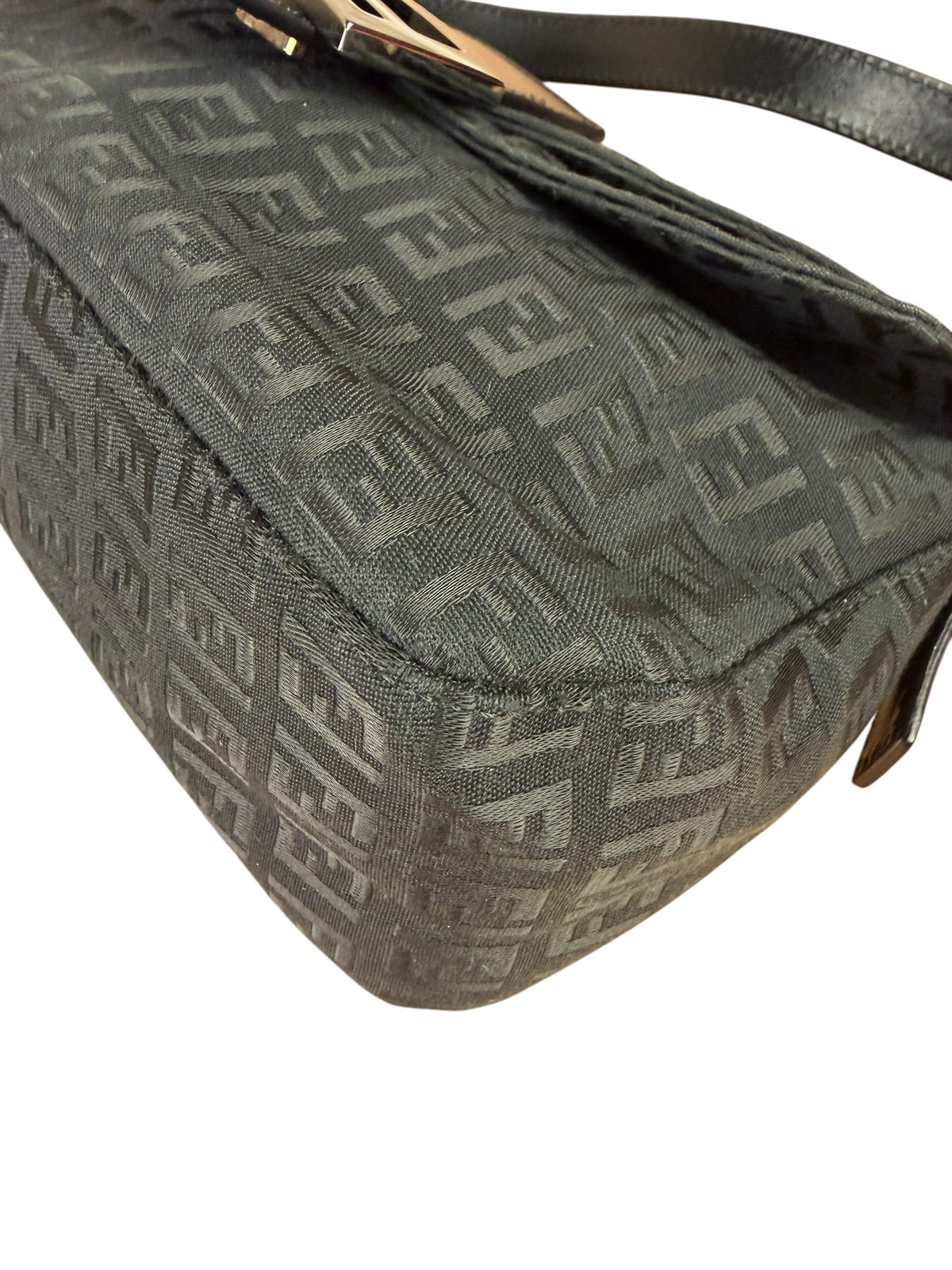 Fendi Black Leather Trim Zucca Baguette