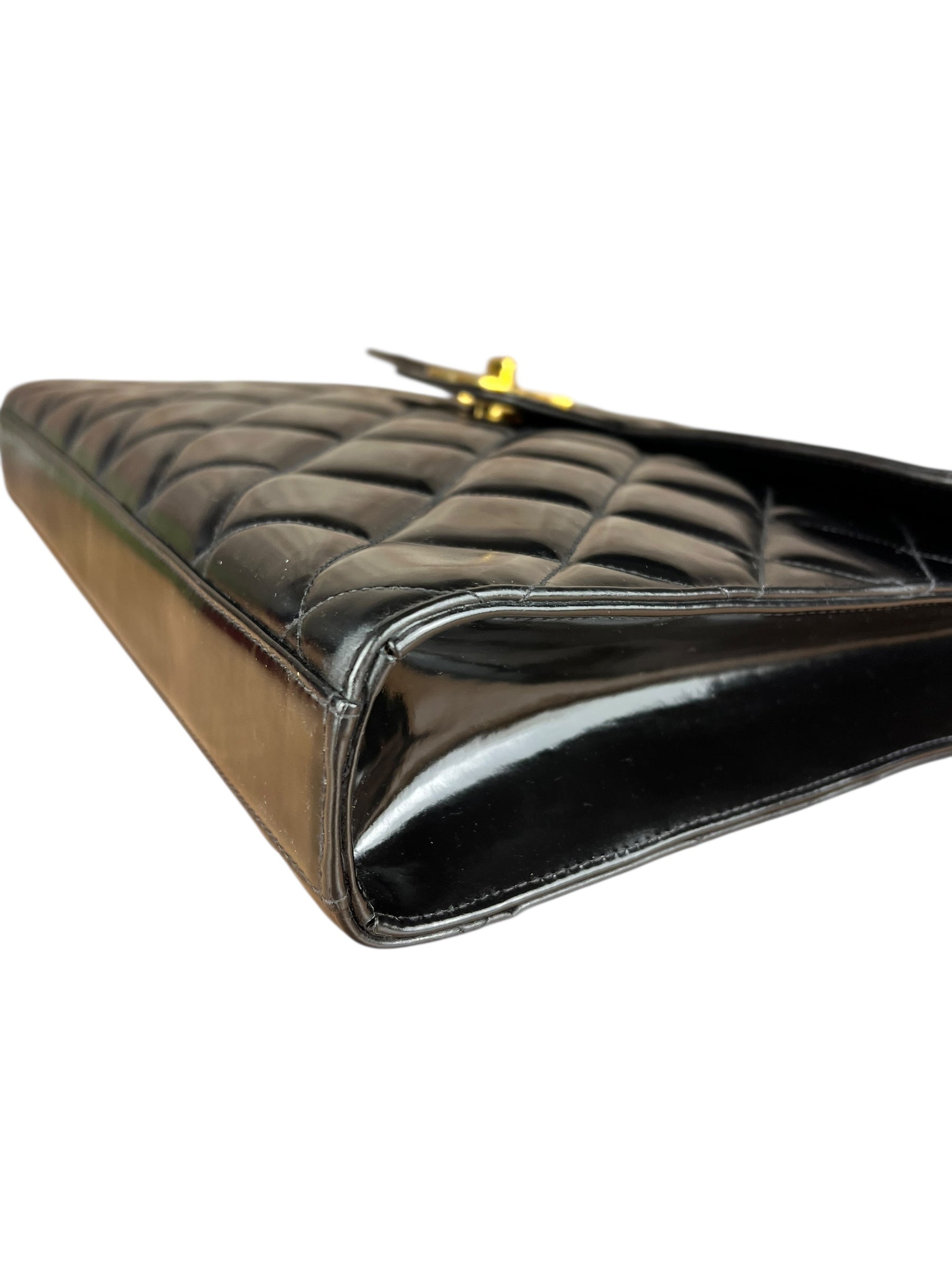 Chanel CC Black Patent Quilted Flap Briefcase Handbag '95