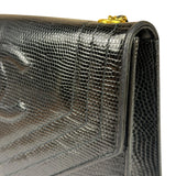 Chanel Black Lizard Leather Envelope Flap Bag 1986