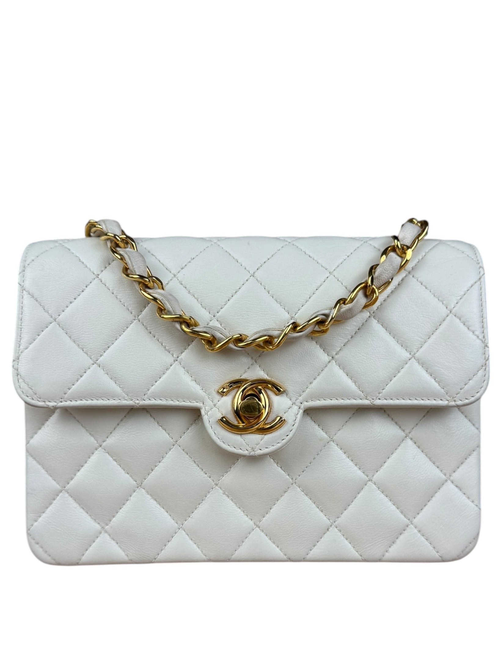 Chanel White Calfskin Square Mini Flap 1994