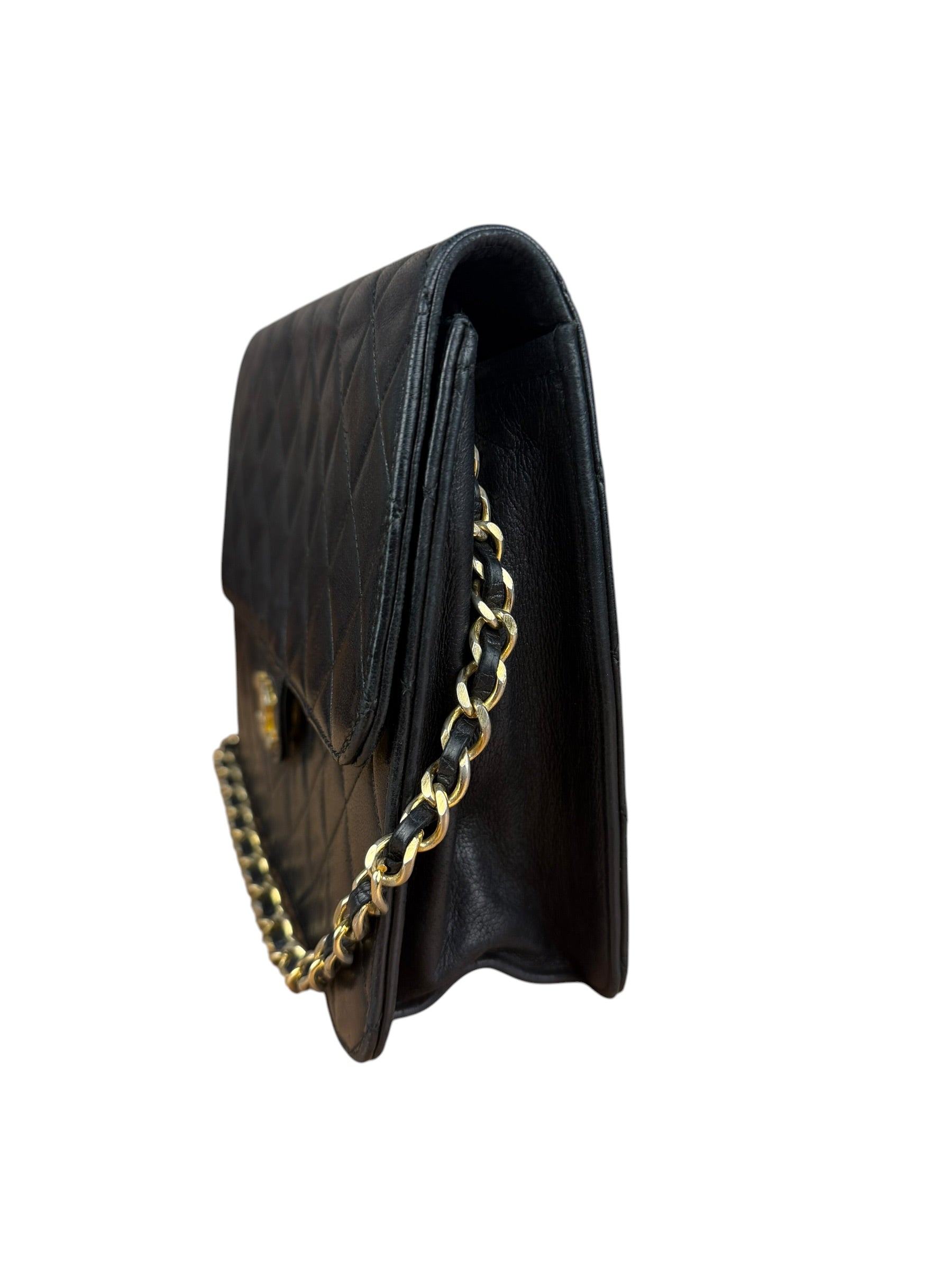Chanel Black Diamond Stitch Lambskin Square Flap 1988