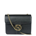 Gucci Black Leather G Interlocking Small Chain Shoulder Bag