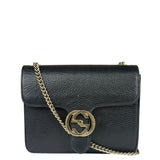 Gucci Black Leather G Interlocking Small Chain Shoulder Bag