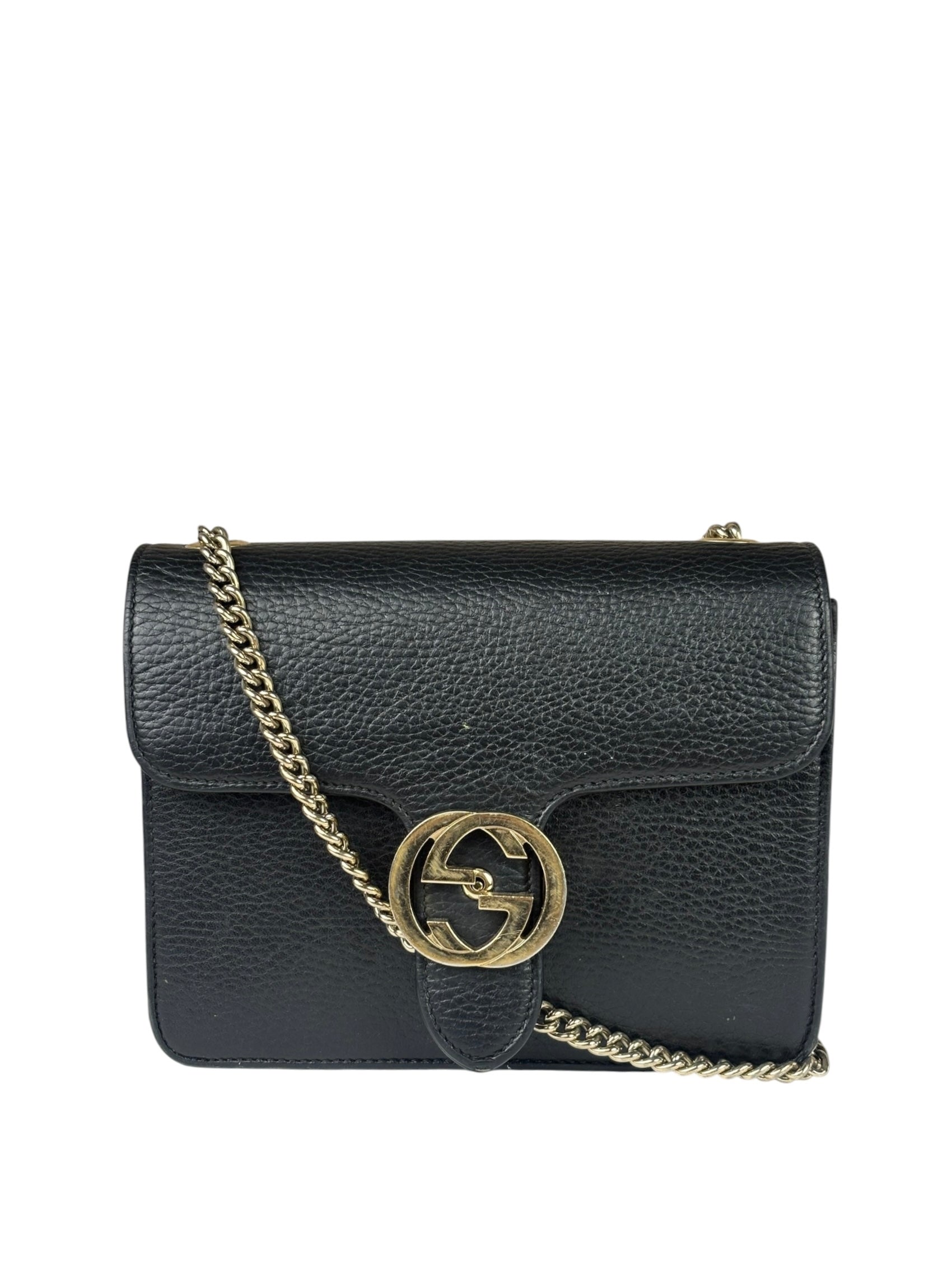 Gucci Black Leather G Interlocking Small Chain Shoulder Bag