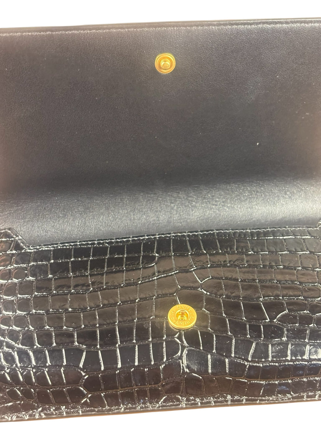 YSL Black Cocco Embossed Leather Print Phone Holder