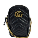 Gucci Black Leather Vertical Marmont Phone Crossbody Bag