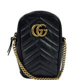 Gucci Black Leather Vertical Marmont Phone Crossbody Bag