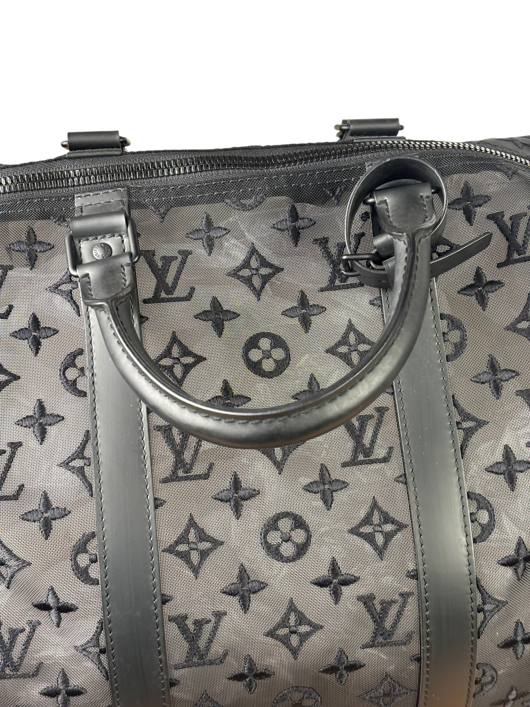 Louis Vuitton x Virgil Abloh Black Leather Trim Monogram Keepall 50
