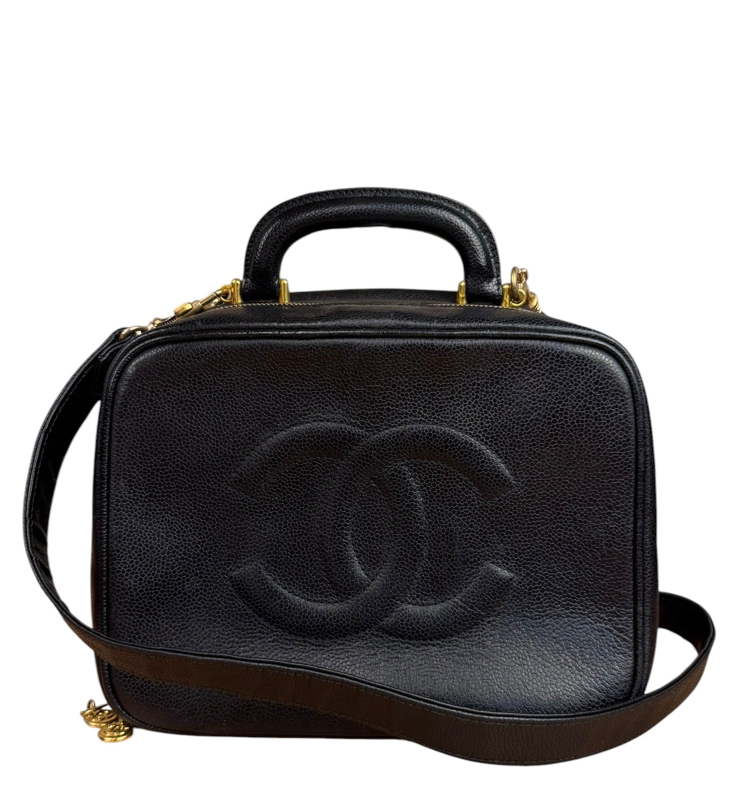 Chanel Black Caviar Leather Vanity 2Way Handbag '96-'97