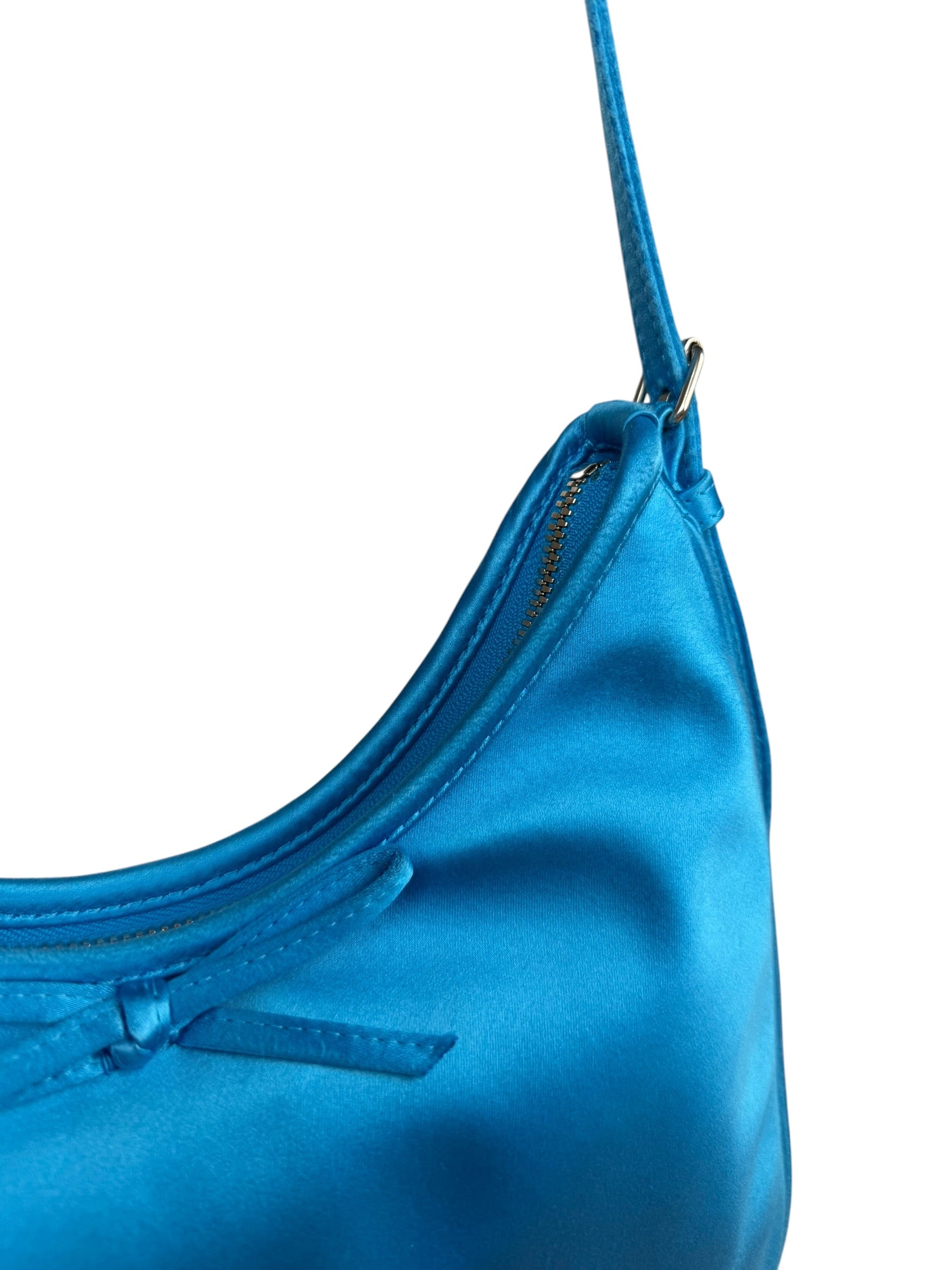 Balenciaga Blue Satin/Leather Trim Leopolda Small Hobo Bag