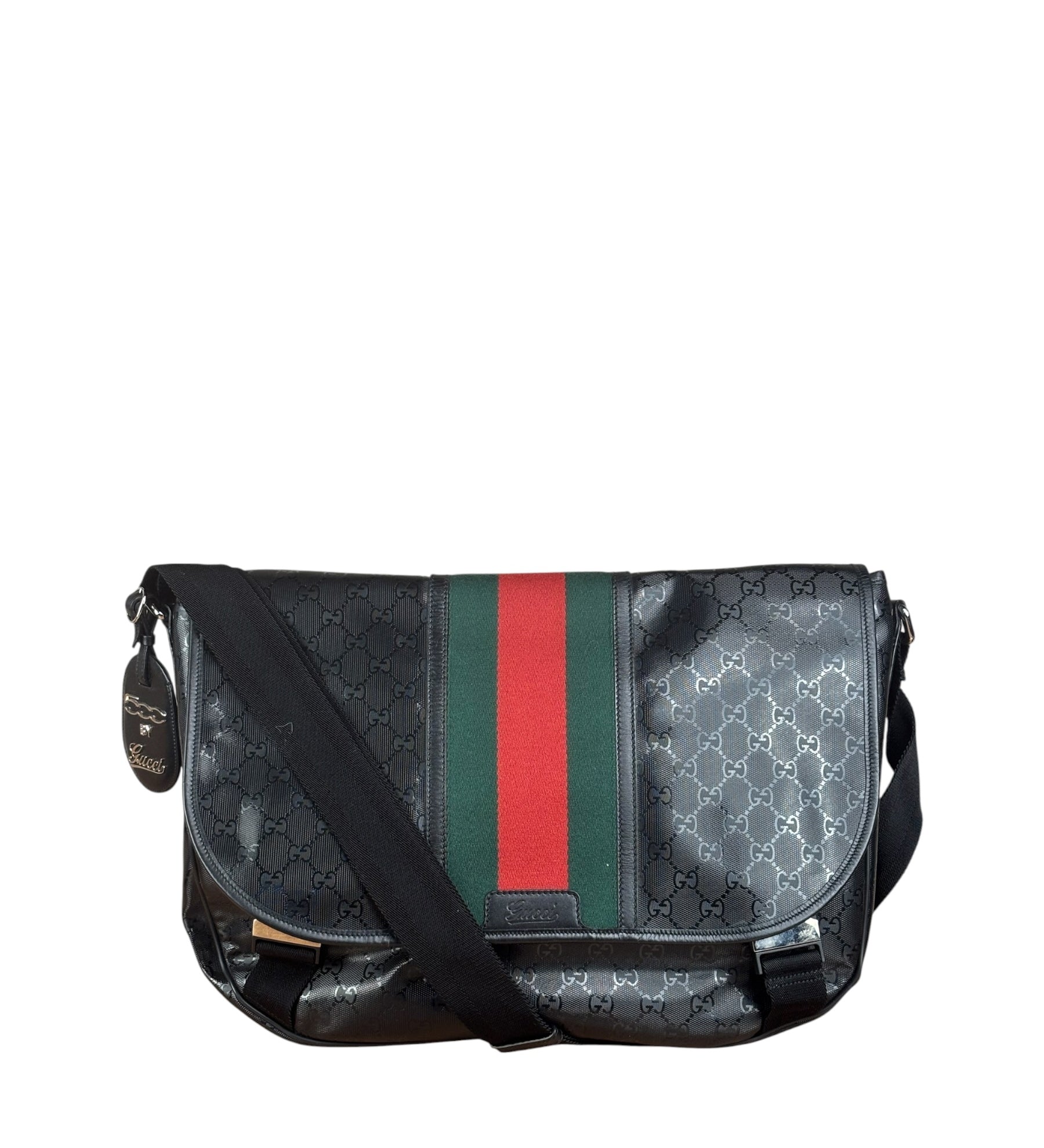 Gucci Black PVC GG Imprime Web Buckle Messenger Bag