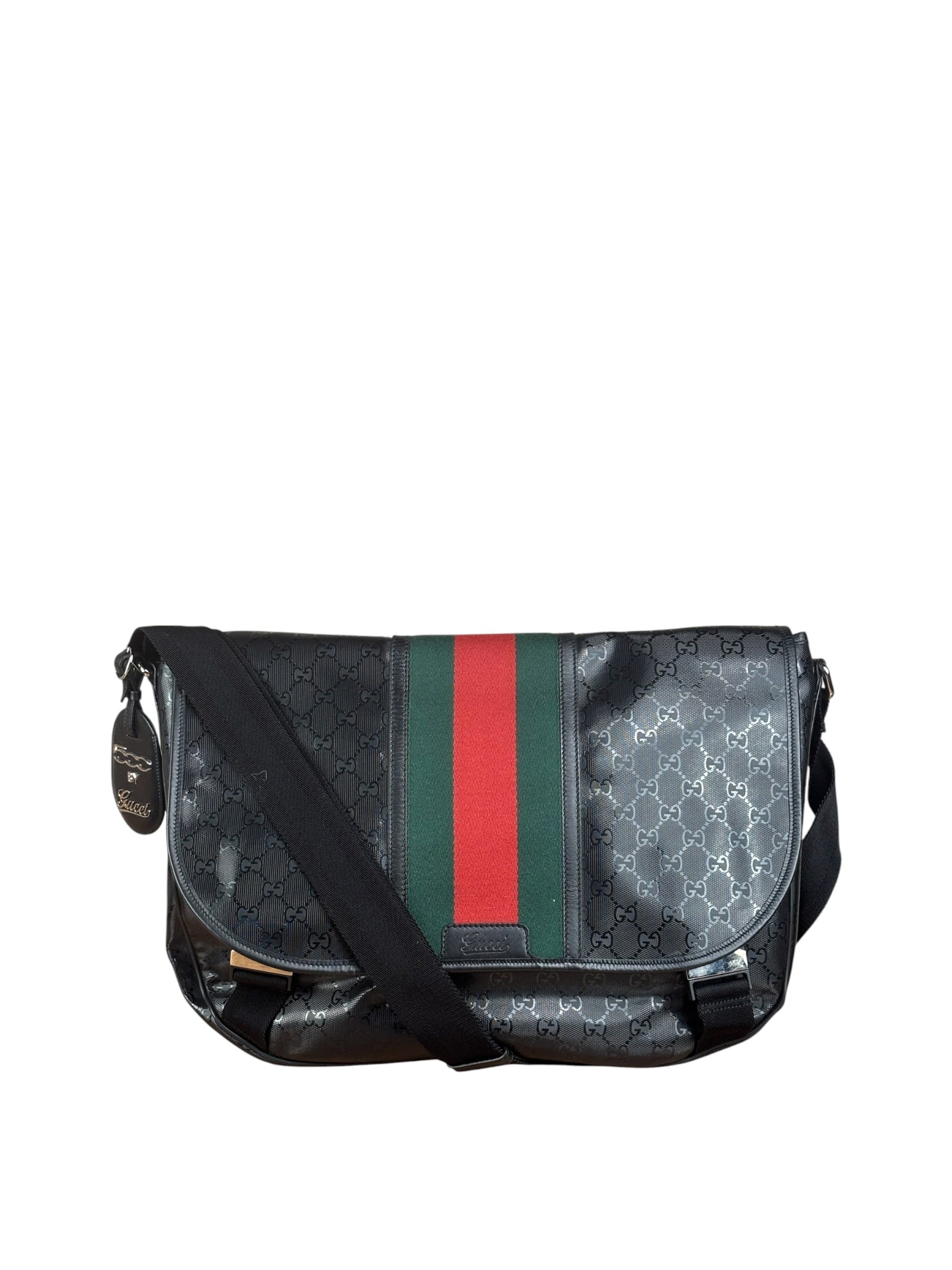 Gucci Black PVC GG Imprime Web Buckle Messenger Bag