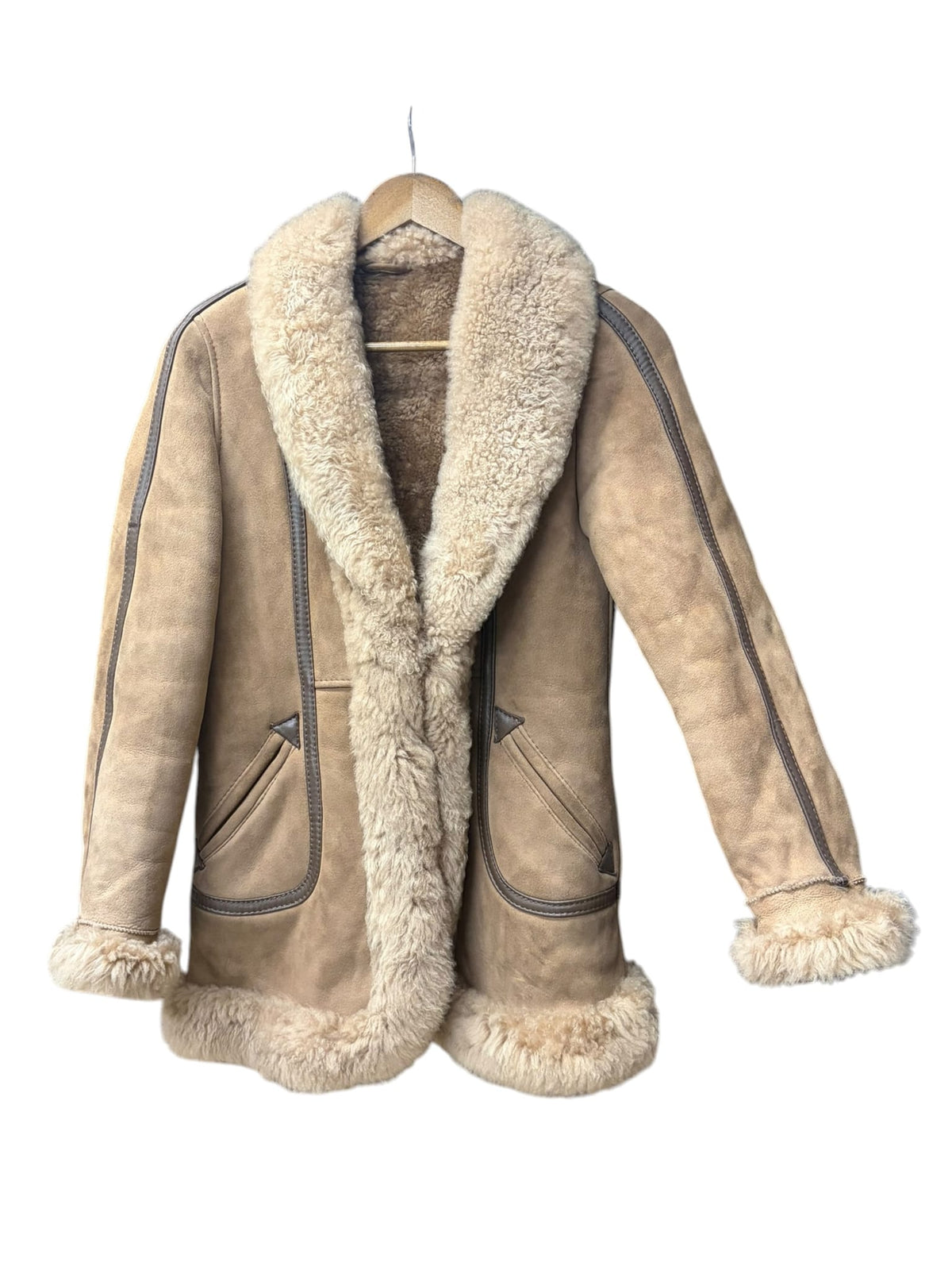 Vintage Brown Shearling Welt Pocket Jacket