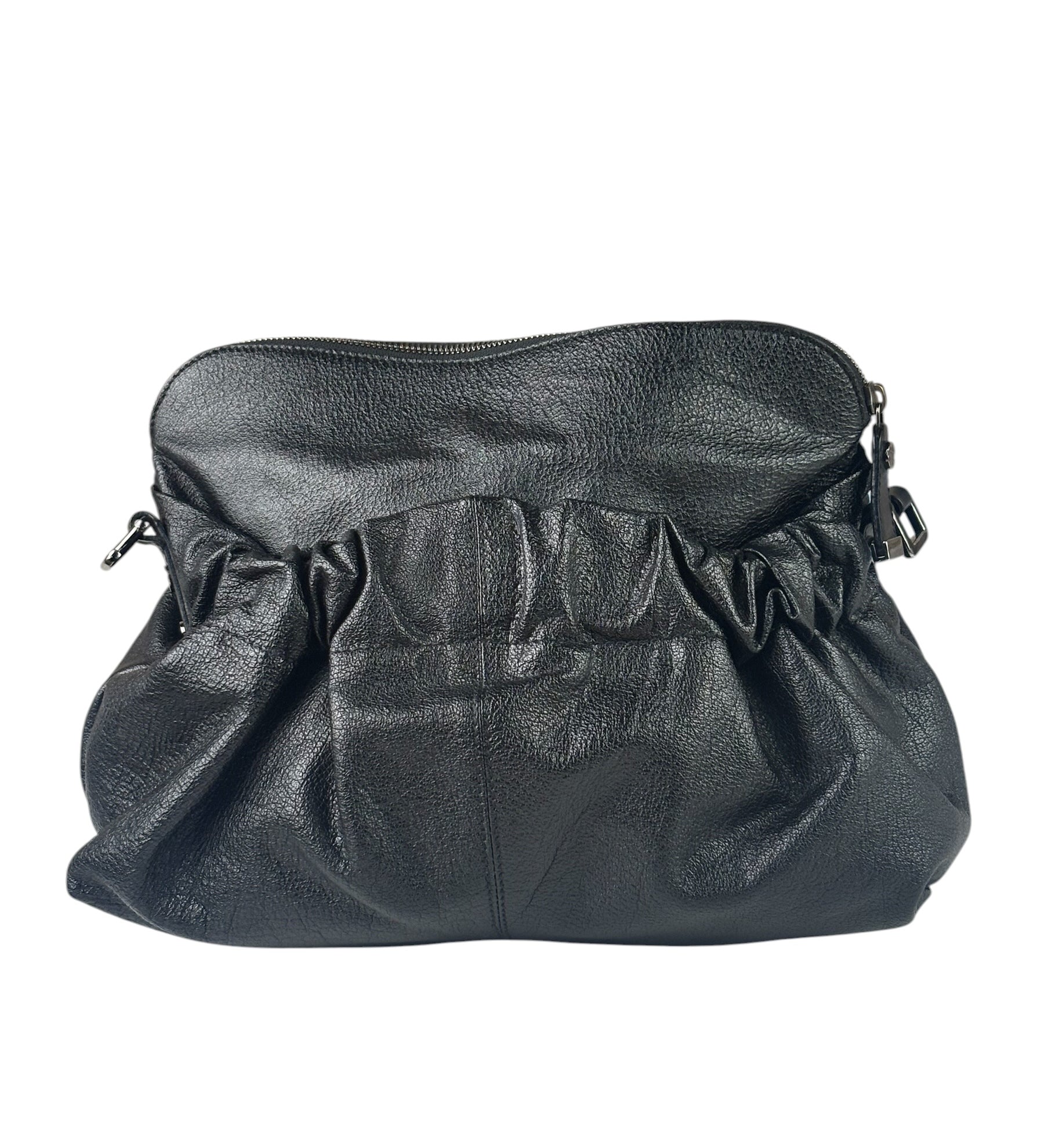 Burberry Black Ruched Leather Curzon Satchel Crossbody Bag