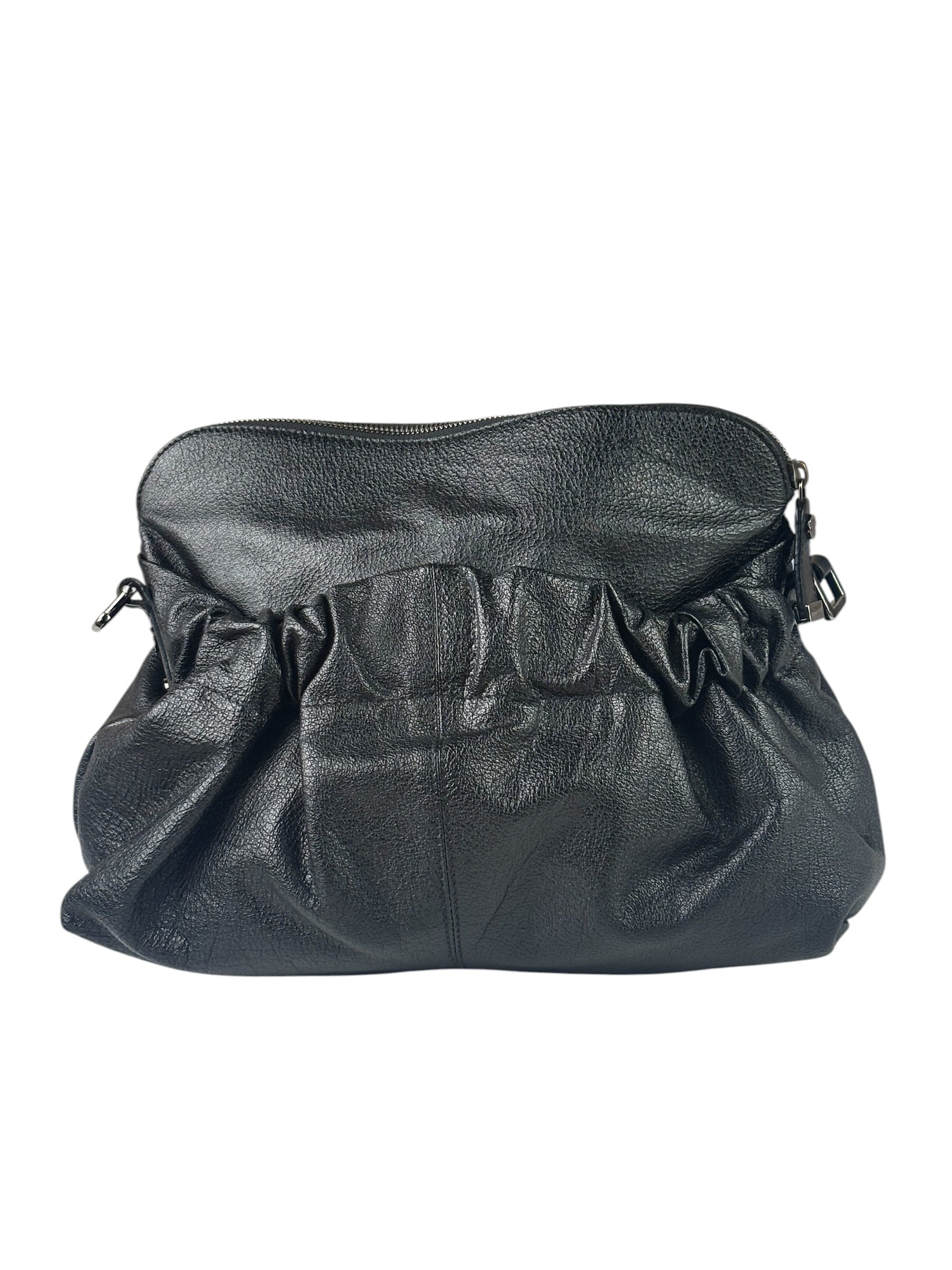Burberry Black Ruched Leather Curzon Satchel Crossbody Bag