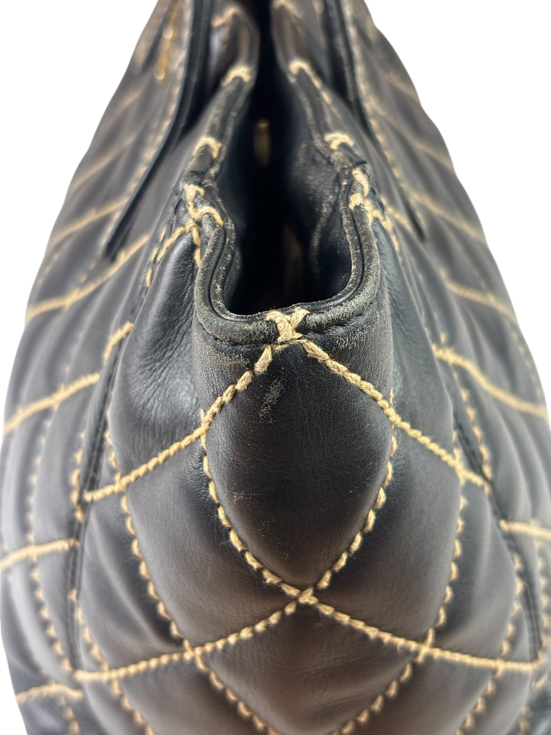 Chanel Black Leather Wild Stitch Surpique Tote 2005