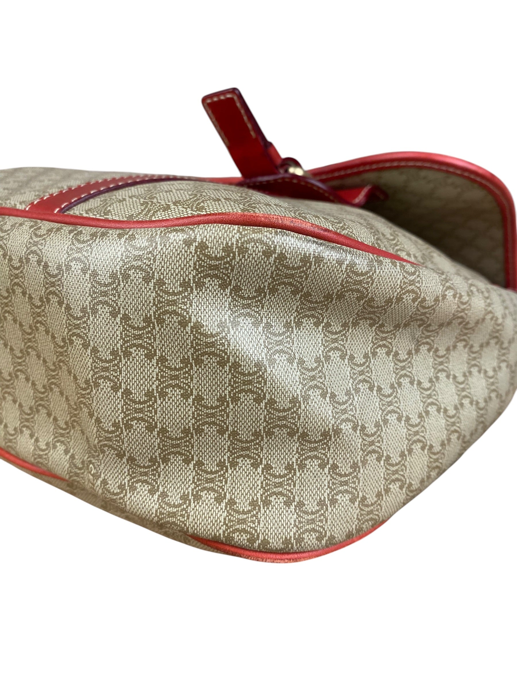 Celine Vintage Macadam Print Red Lined Flap Messenger Bag