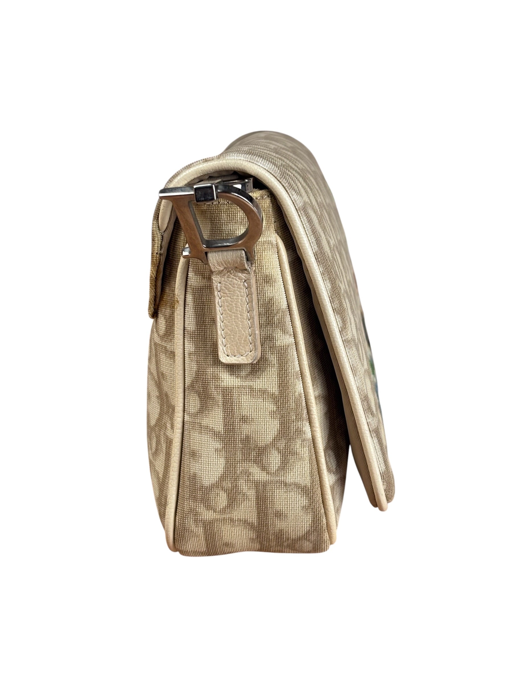 Christian Dior Beige Embroidered Trotter Flap Crossbody Bag