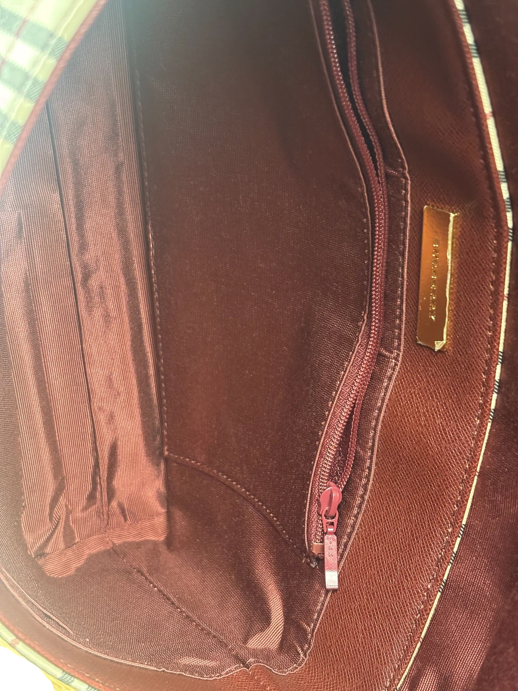 Burberry Burgundy Leather Trim House Check Shoulder Bag