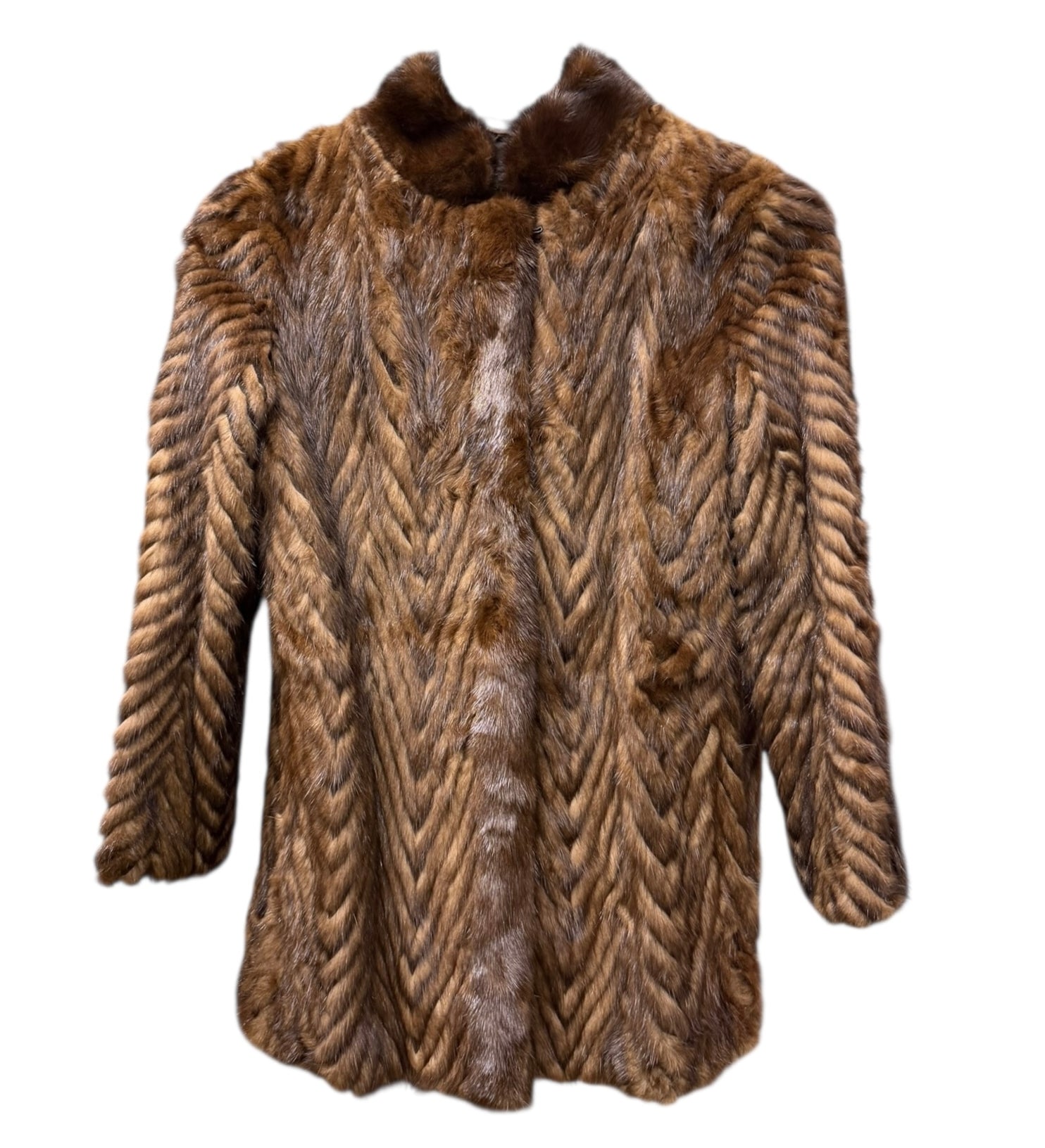 Vintage Dark Brown Chevron Mink Fur Coat