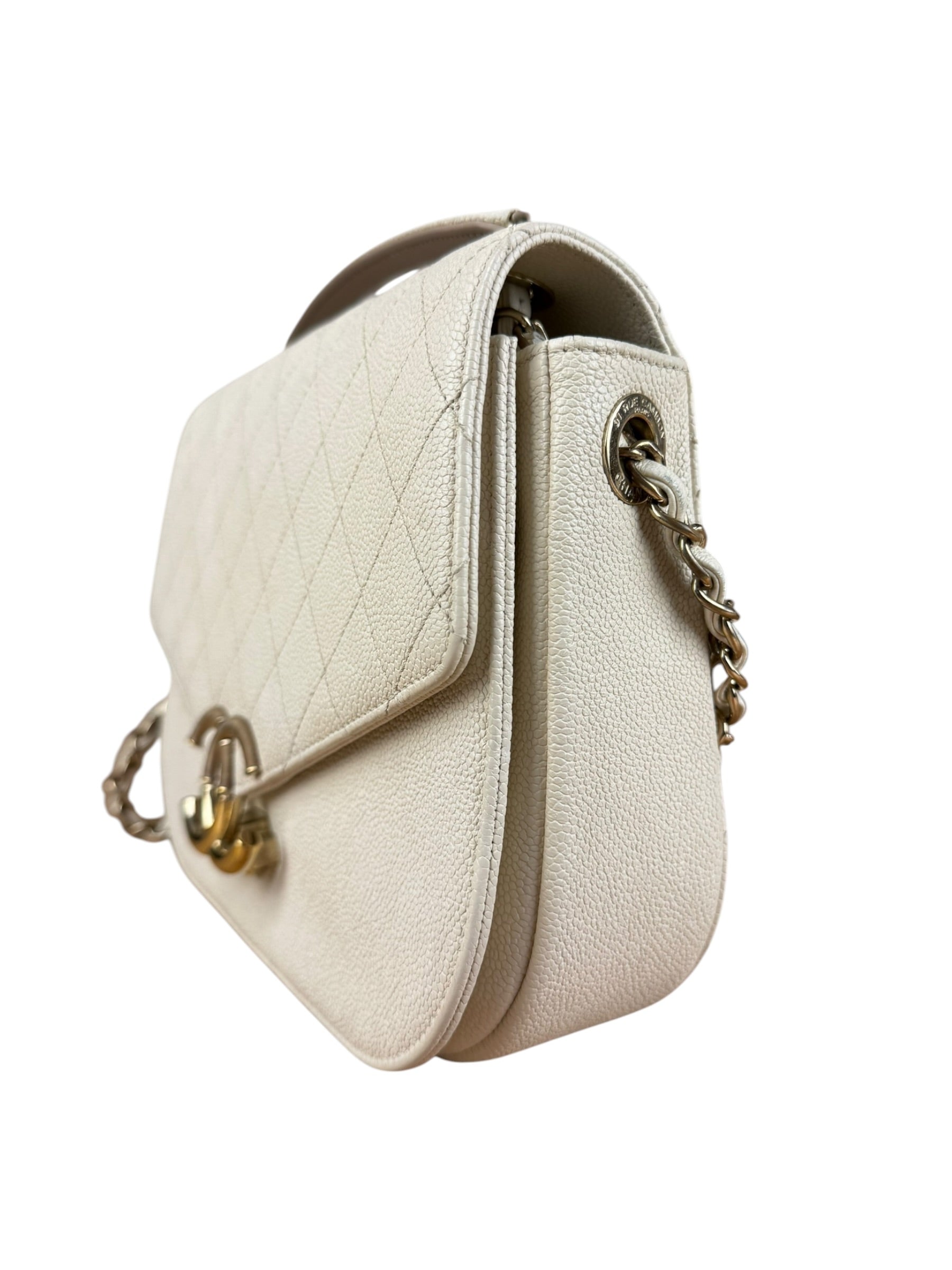 Chanel Ivory Caviar Quilted Coco Cuba Chain Top Handle Bag 2018