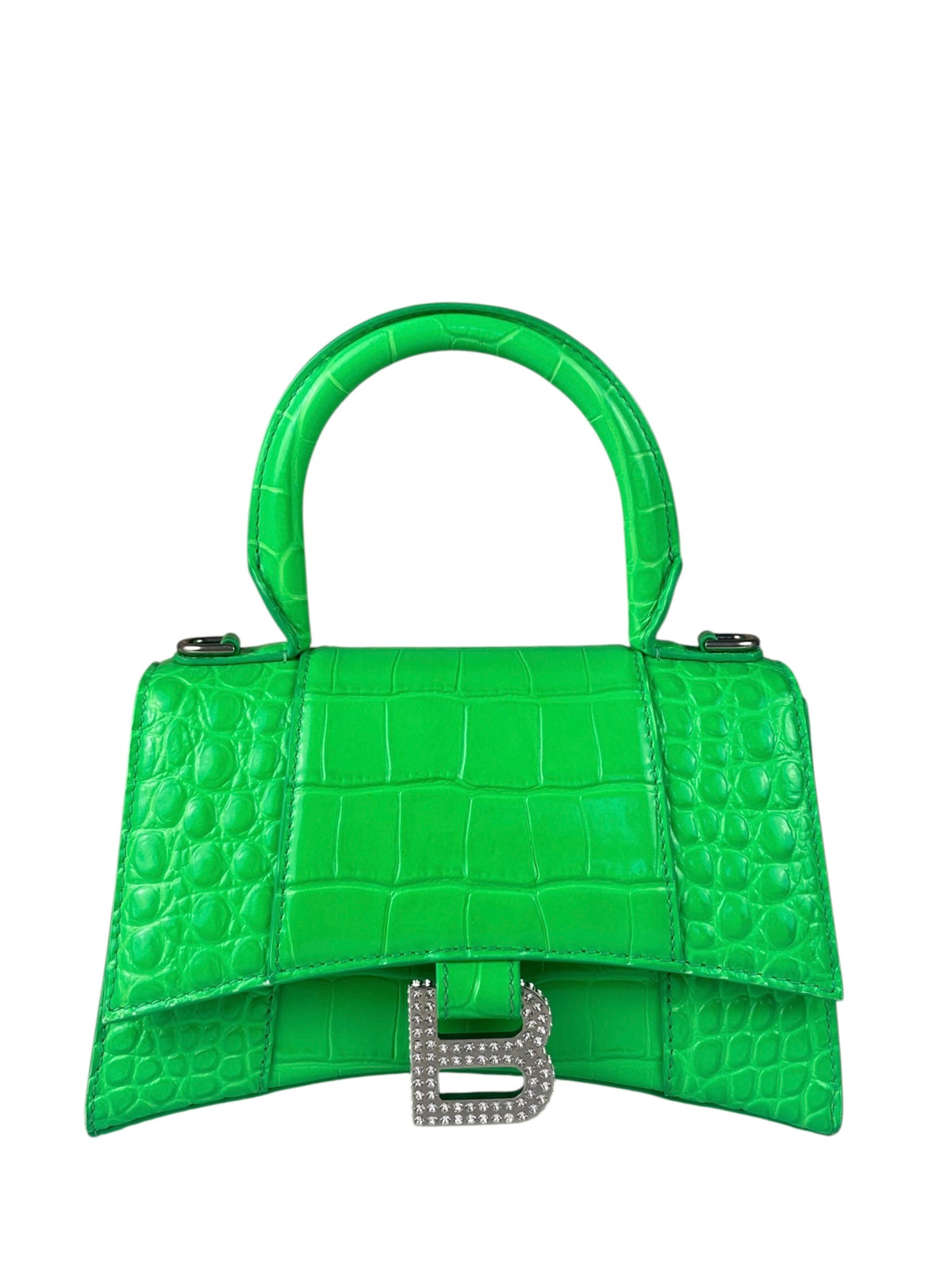Balenciaga Fluo Green Crocodile Embossed Hourglass XS Two-Way Bag