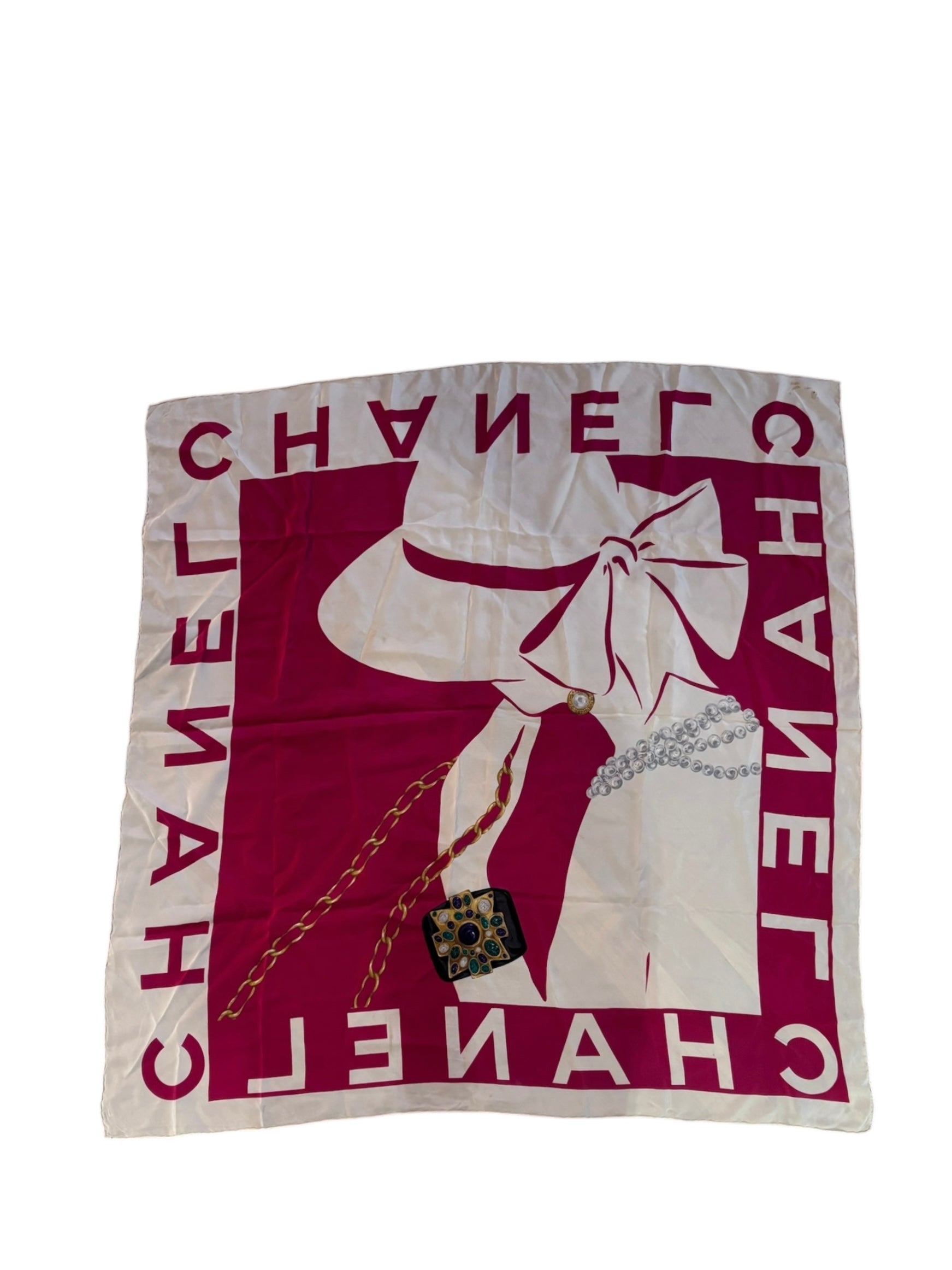 Chanel Vintage Large Block Text Logo Silk Scarf