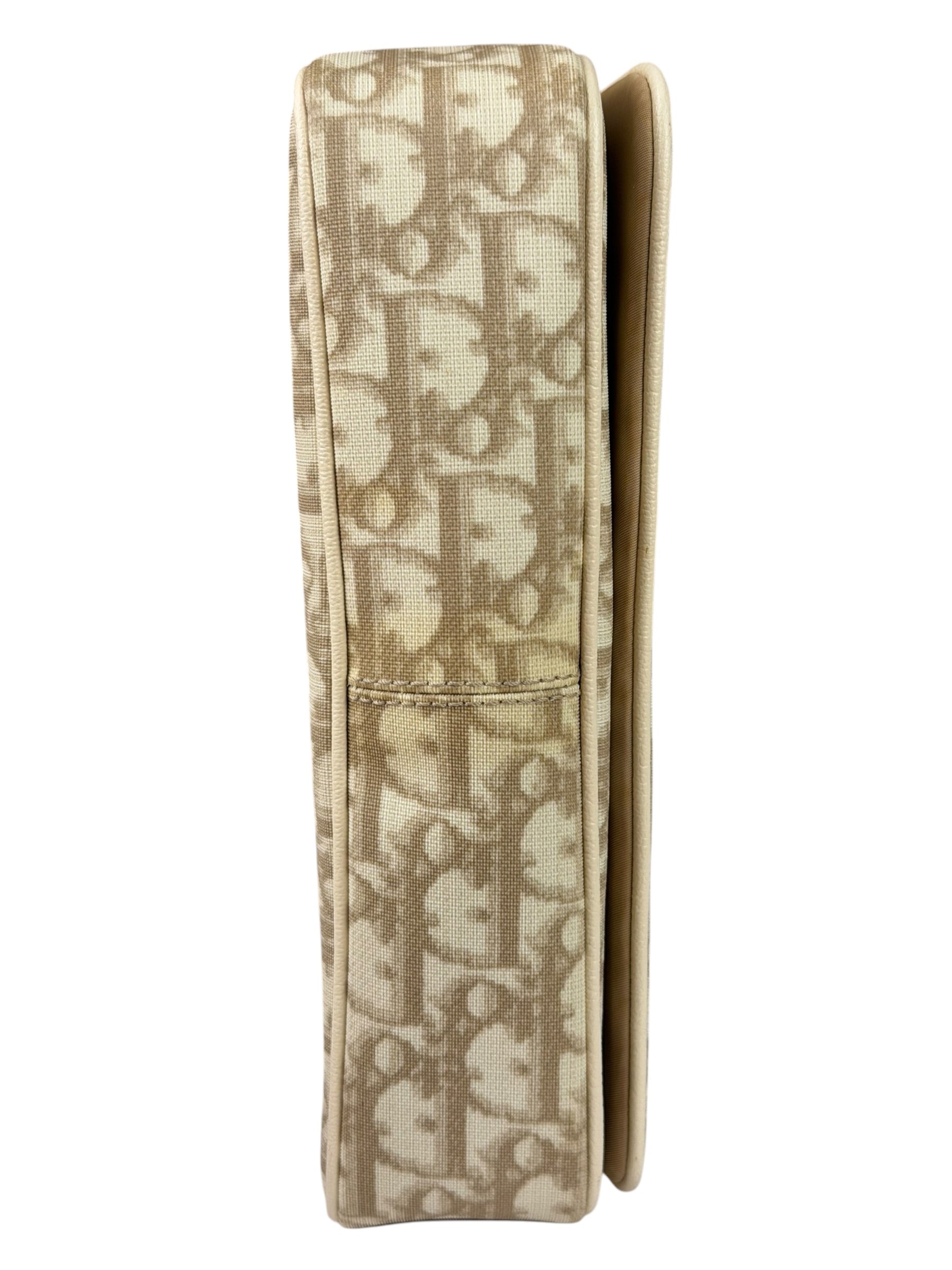 Christian Dior Beige Leather Trim Trotter Floral Embroidered Flap Bag
