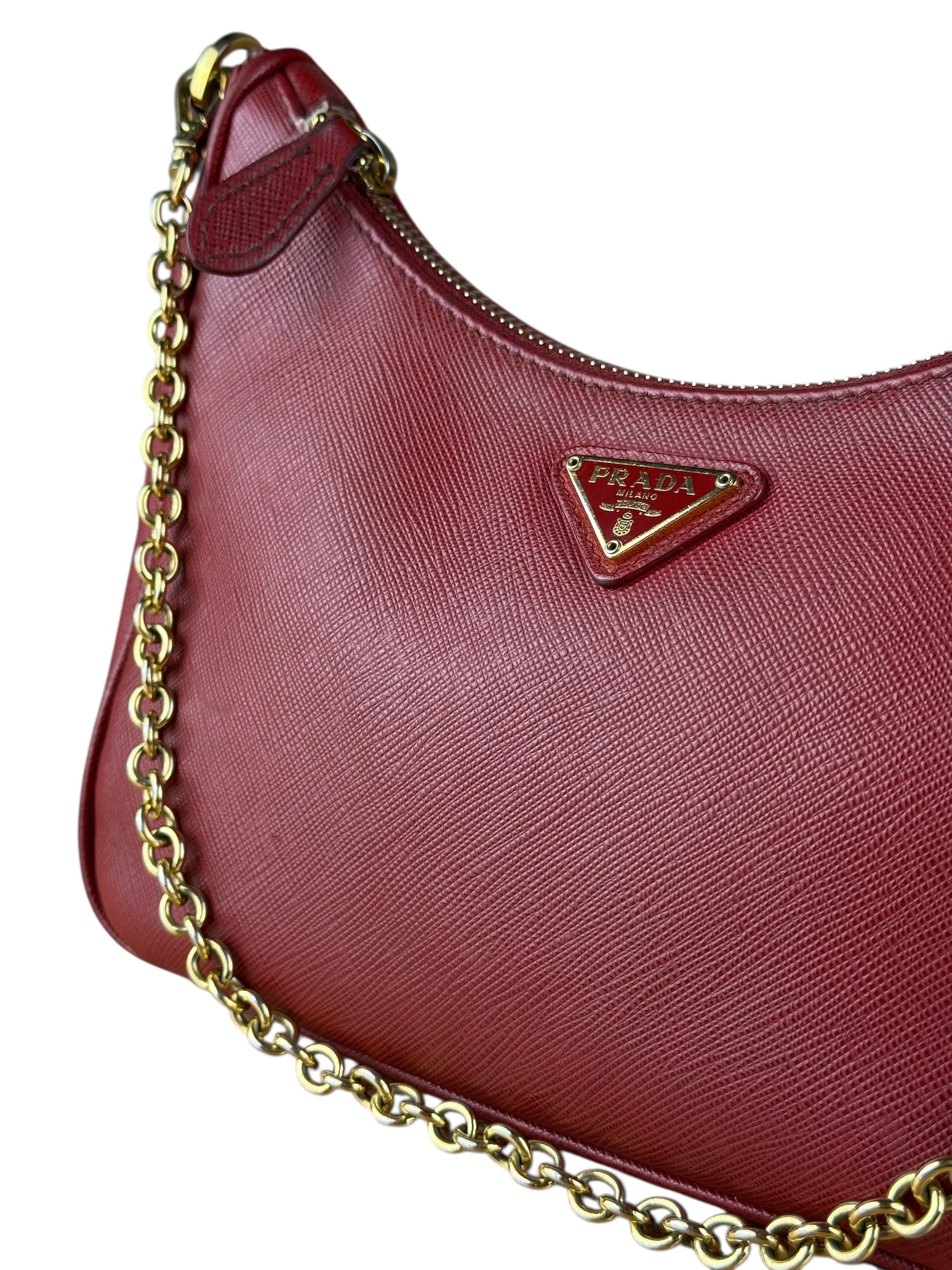 Prada Re-Edition Saffiano Leather Shoulder Bag Red