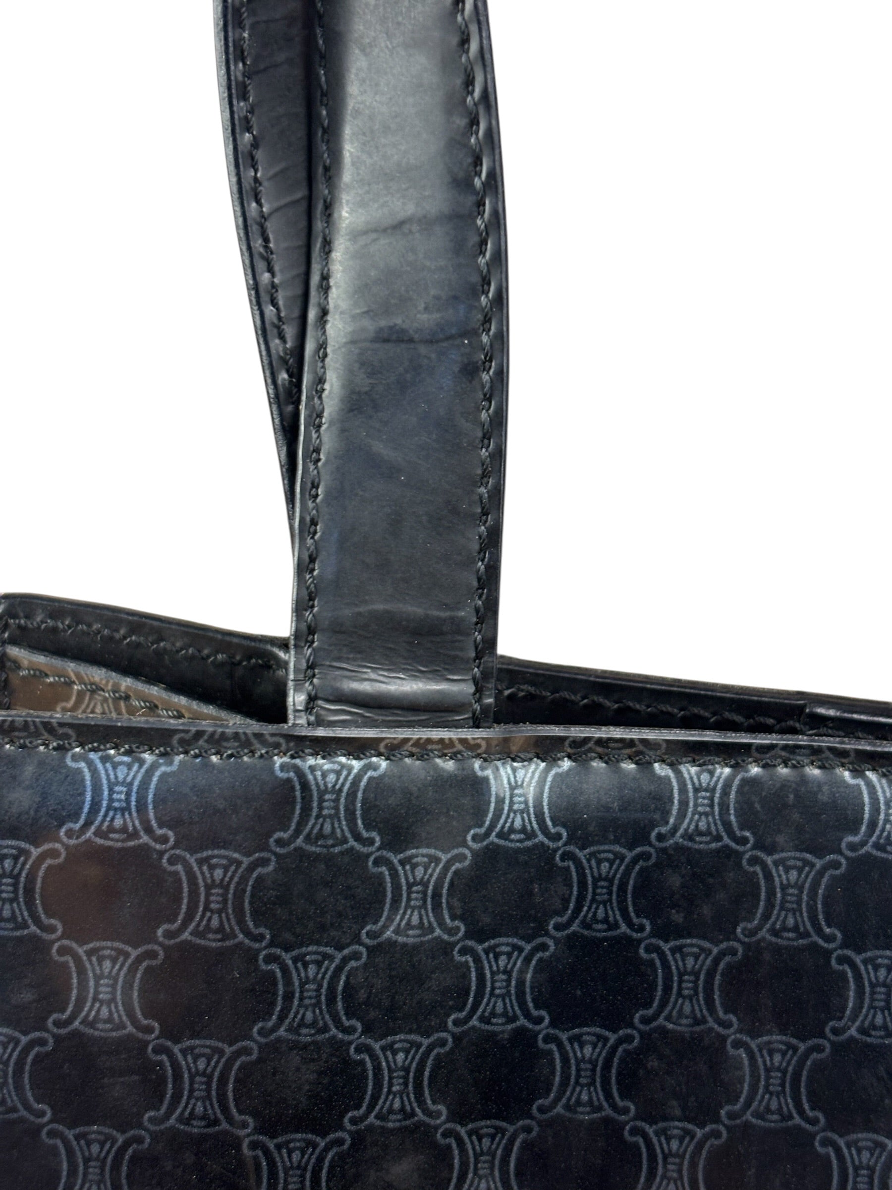 Celine Vintage Black Patent Leather Macdam Vernis Tote Bag