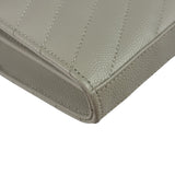 YSL Cream Pebbled Leather Cassandre Envelope Small Wallet On Chain