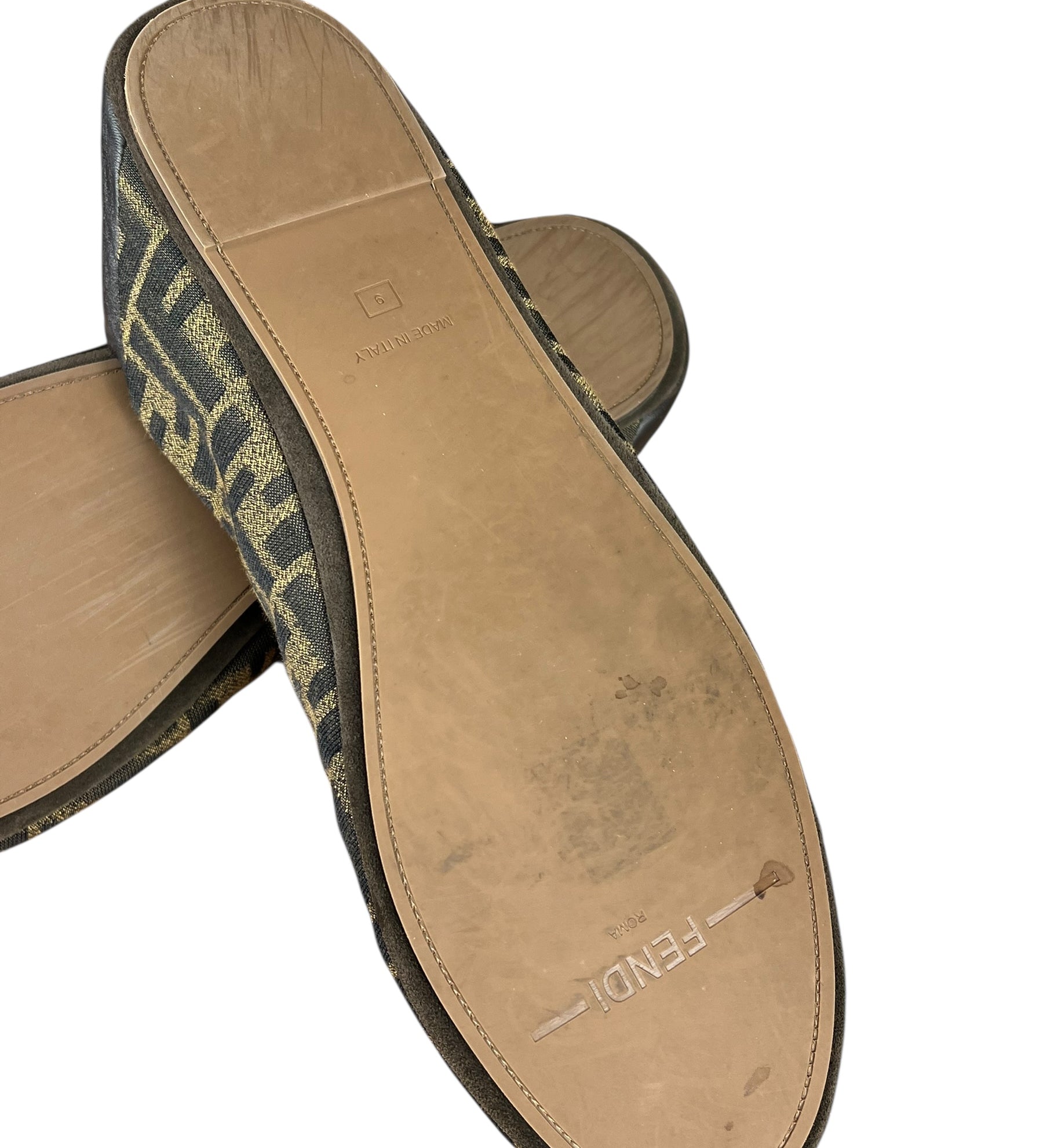 Fendi FF Zucca Canvas/Leather Slippers