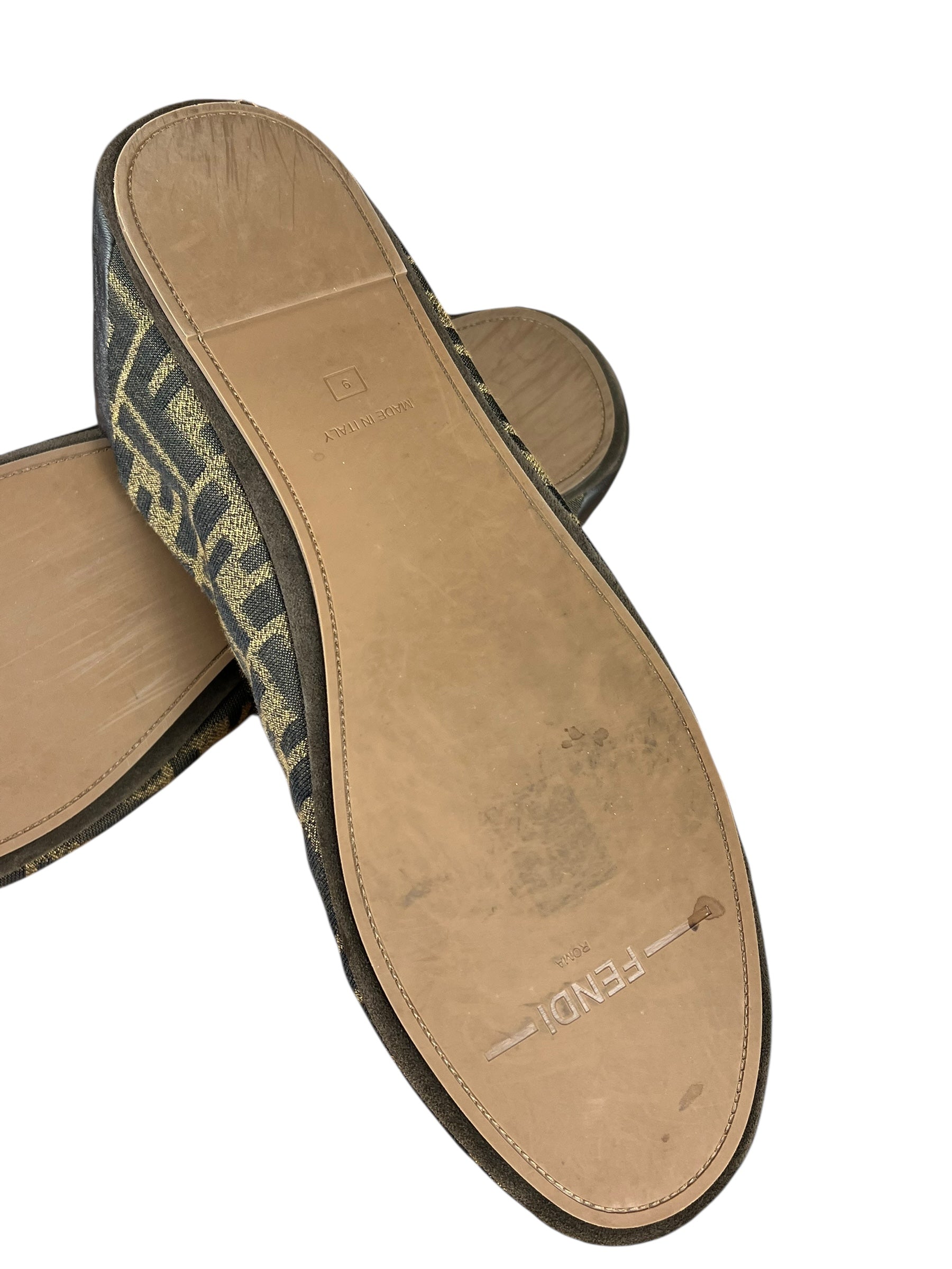 Fendi FF Zucca Canvas/Leather Slippers