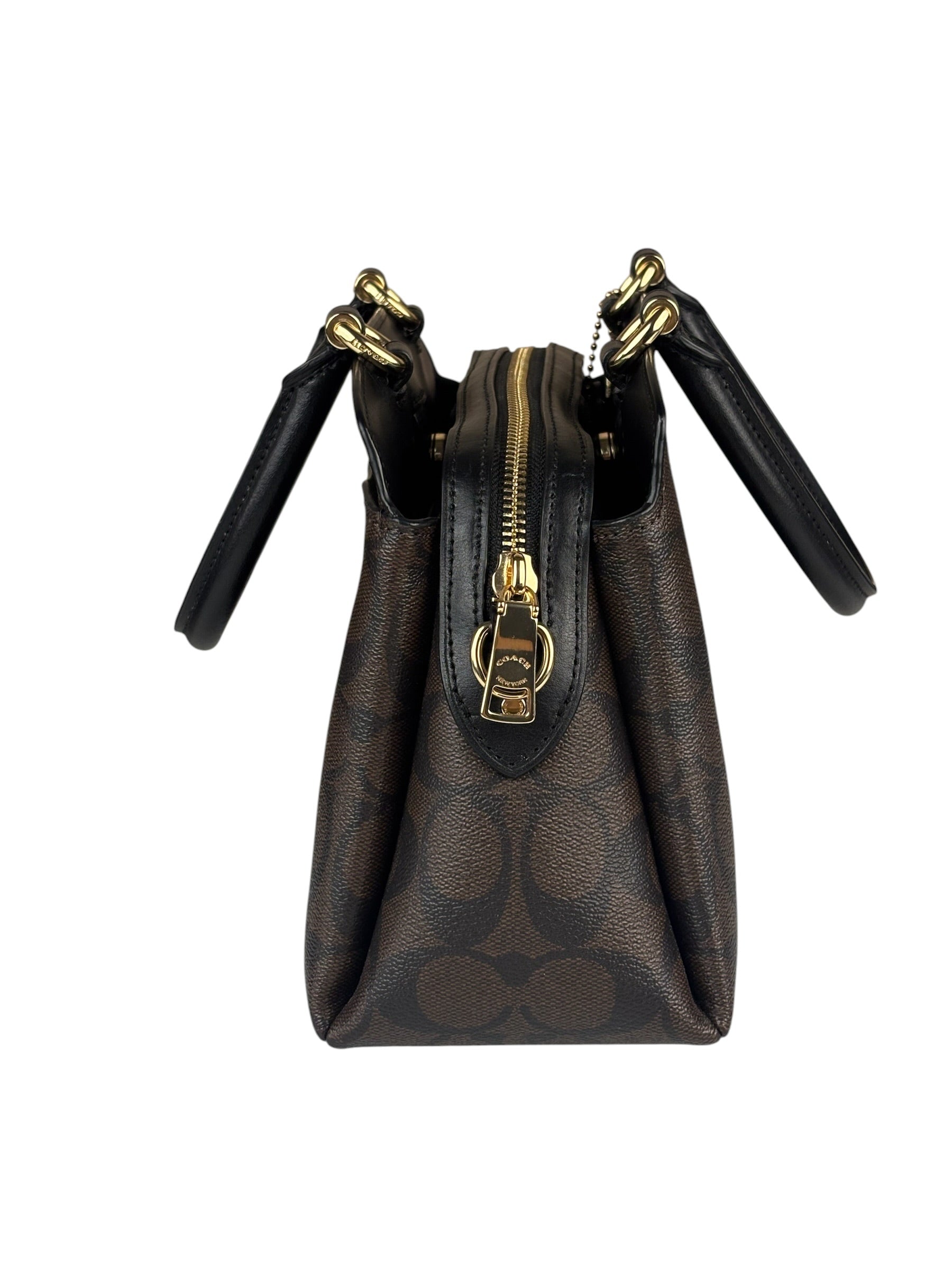 Coach Brown/Black Leather Mini Lillie Carryall In Signature Two-Way Bag