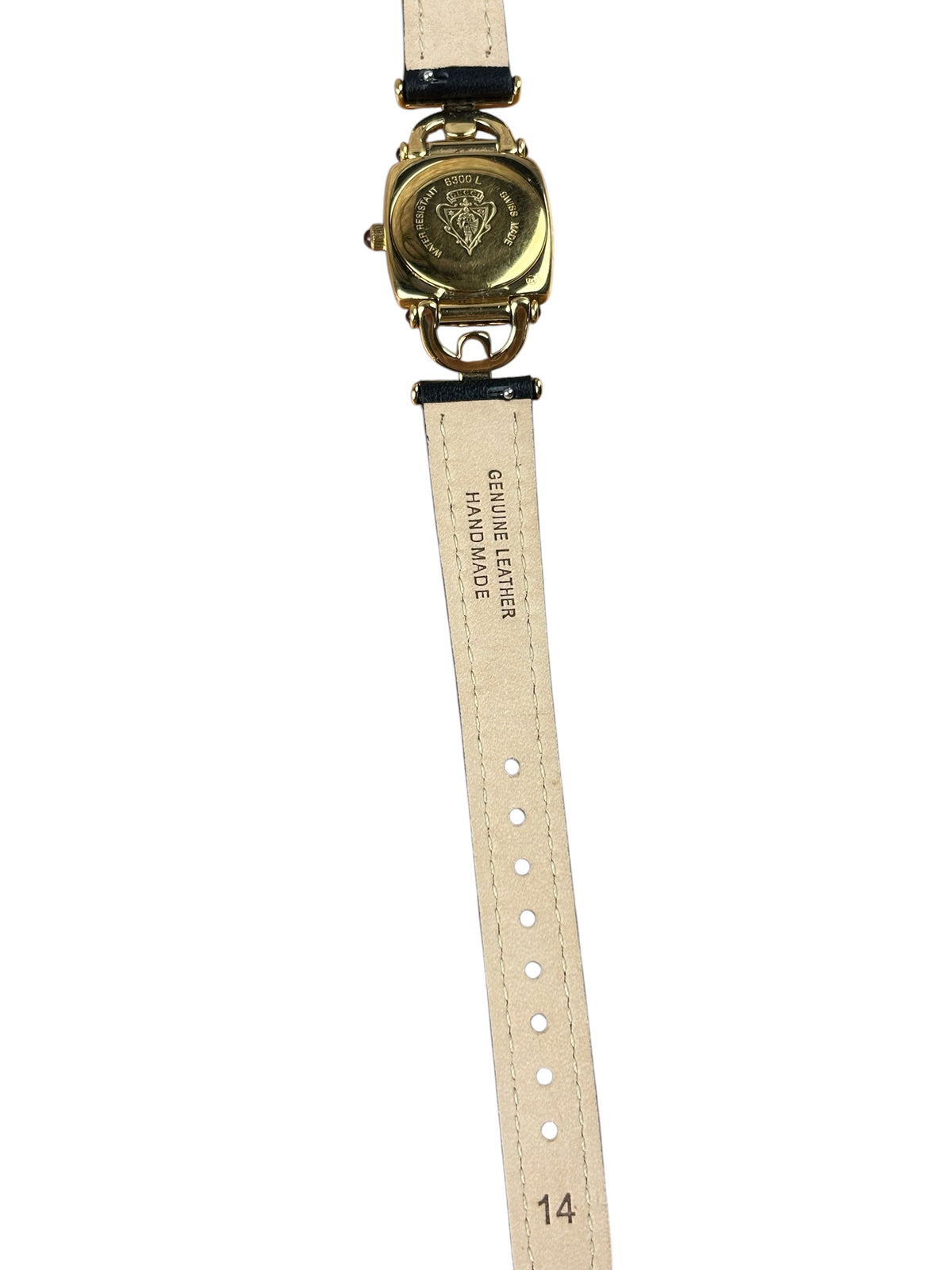 Gucci 6300L Champagne Dial Horsebit Black Leather Strap