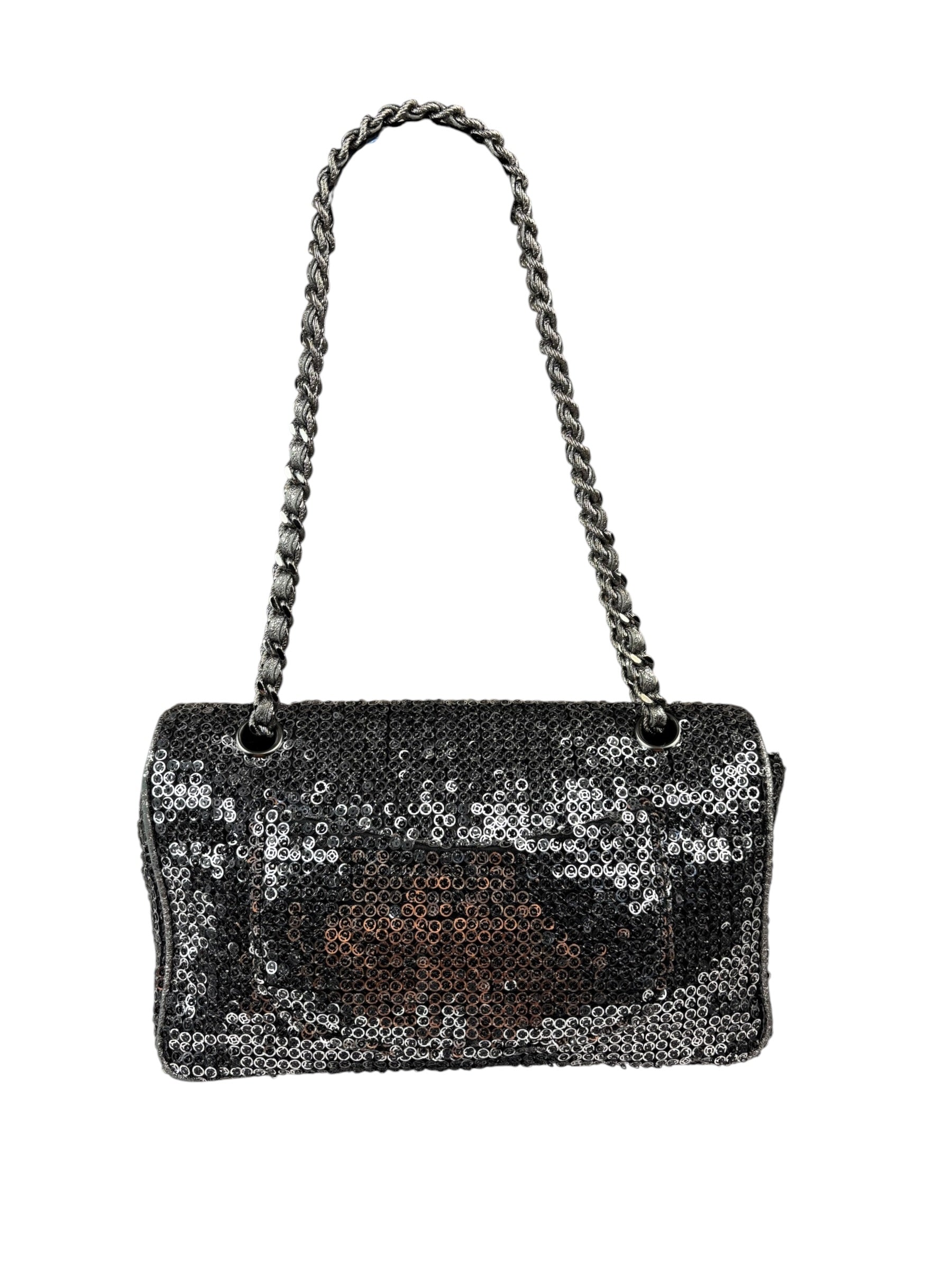 Chanel Silver Sequin East/West Flap Bag 2006