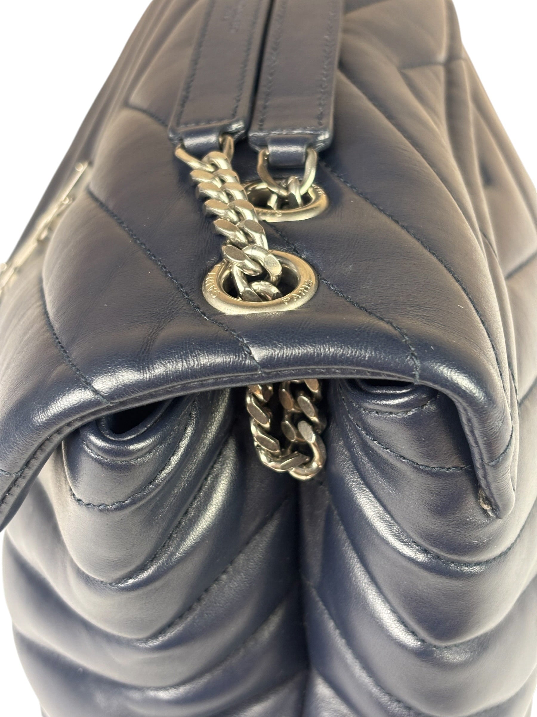 Yves Saint Laurent Navy Blue LouLou Medium Shoulder Bag