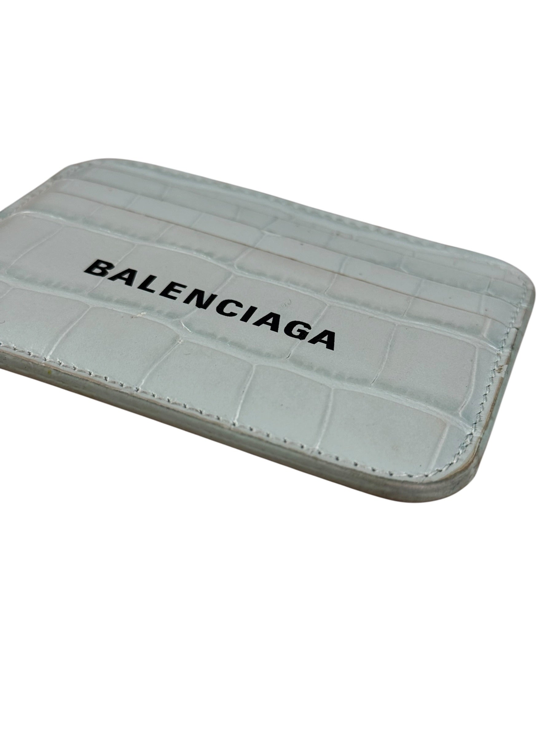 Balenciaga Blue Croc Embossed Cardholder