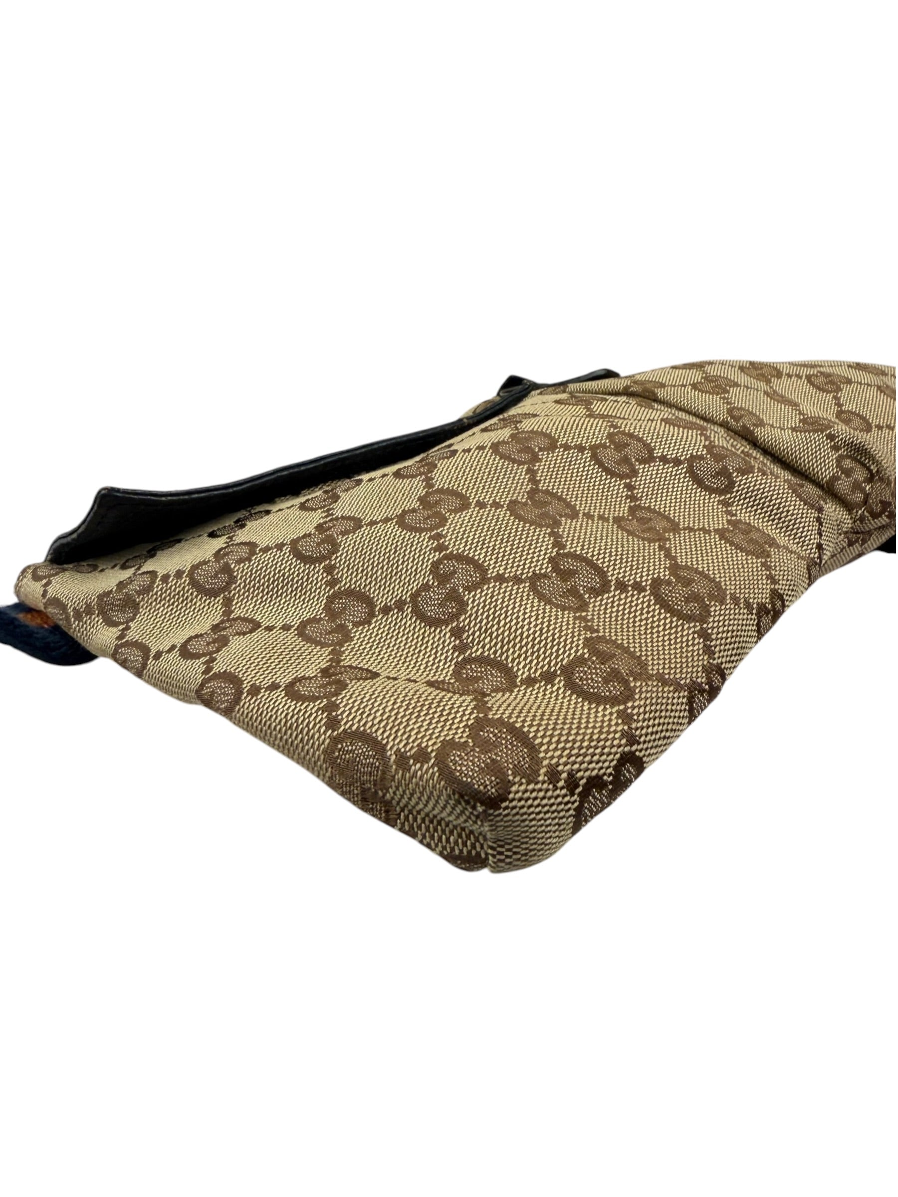 Gucci Beige/Navy Leather Trim GG Belt Bag