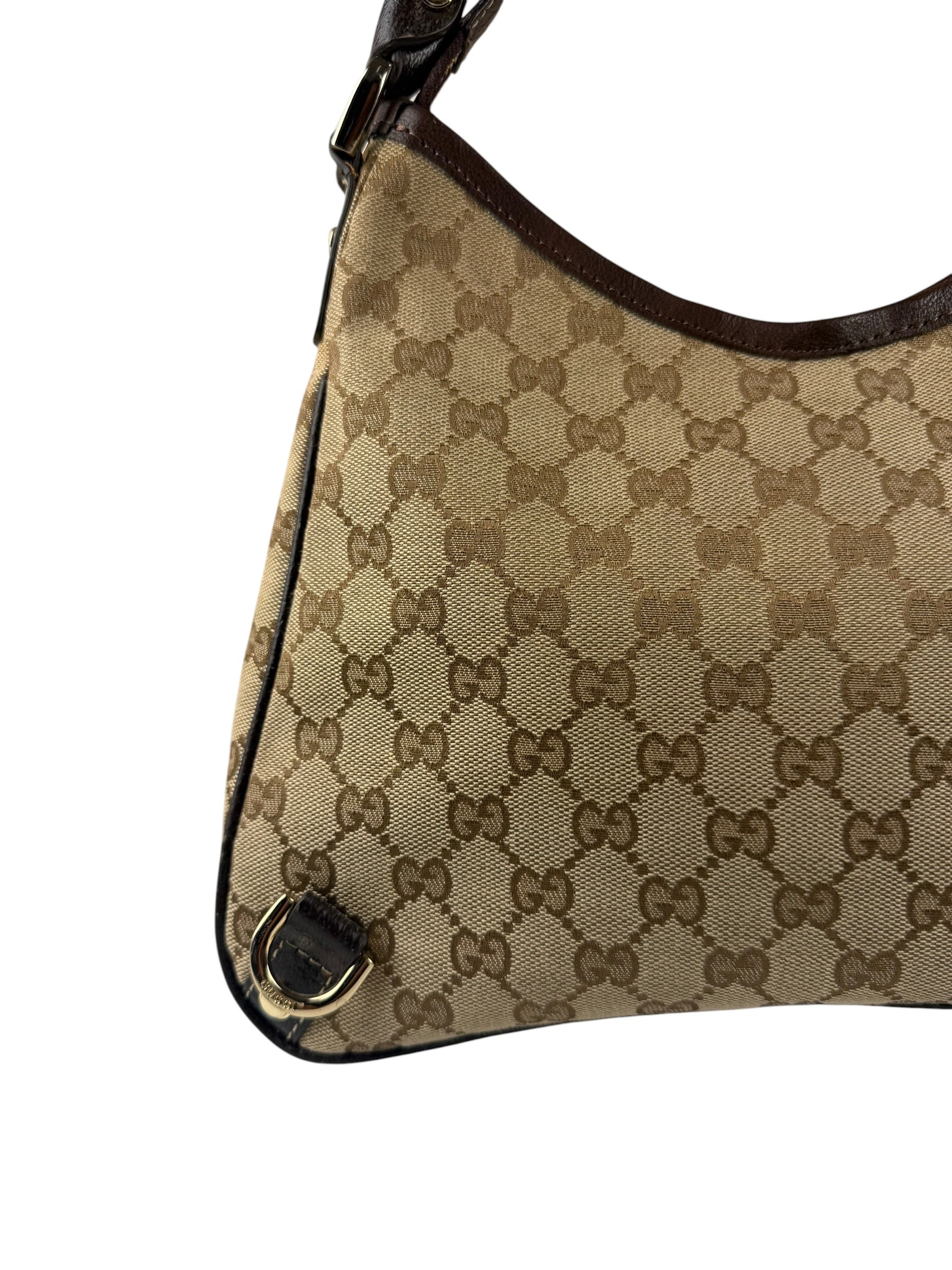 Gucci Brown Leather Trim Abbey D Ring Shoulder Bag