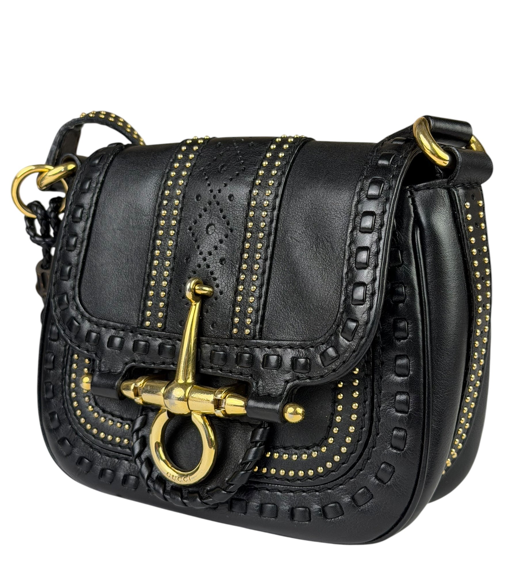 Gucci Black Leather Snaffle Bit Shoulder Bag