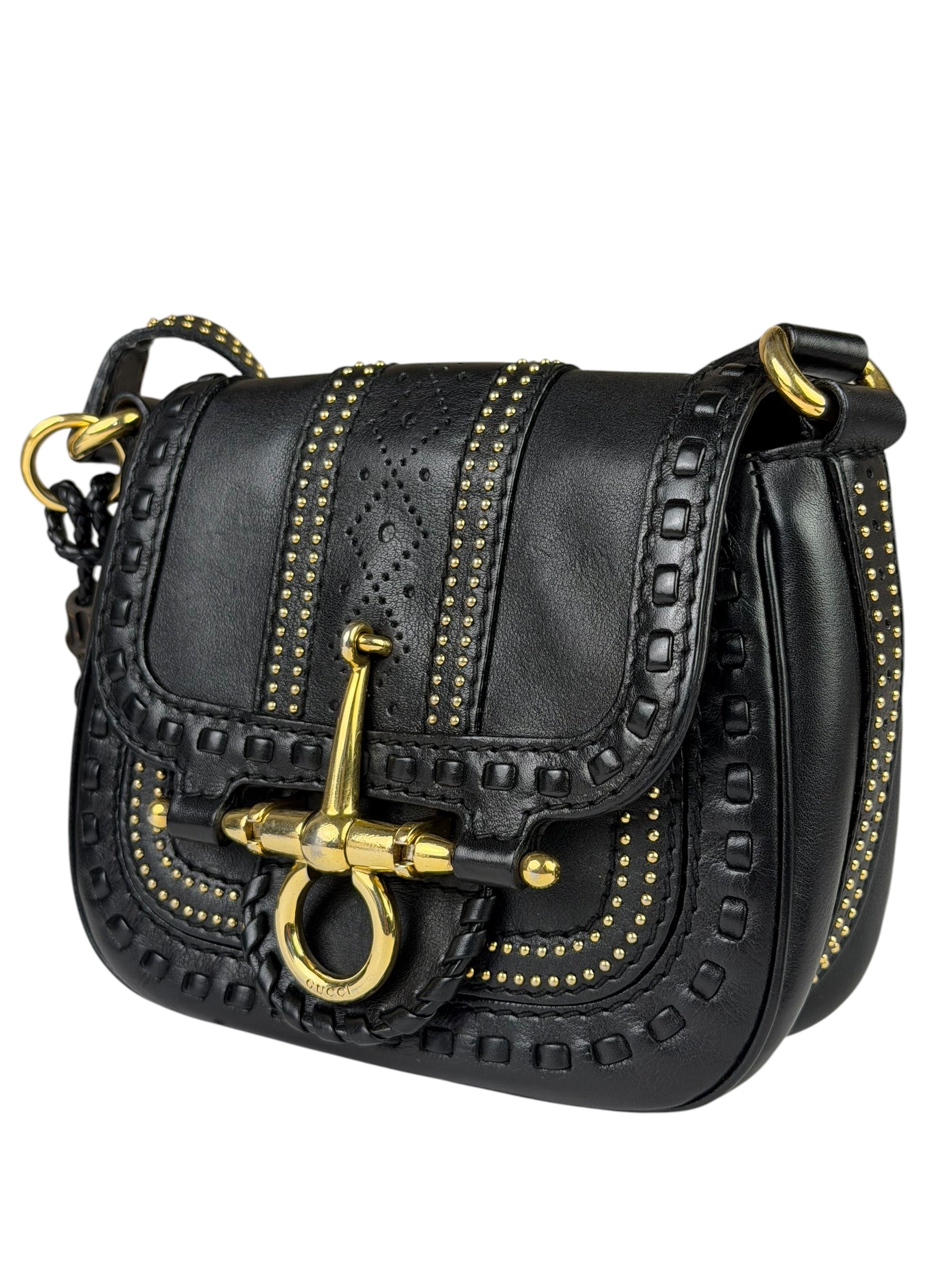 Gucci Black Leather Snaffle Bit Shoulder Bag