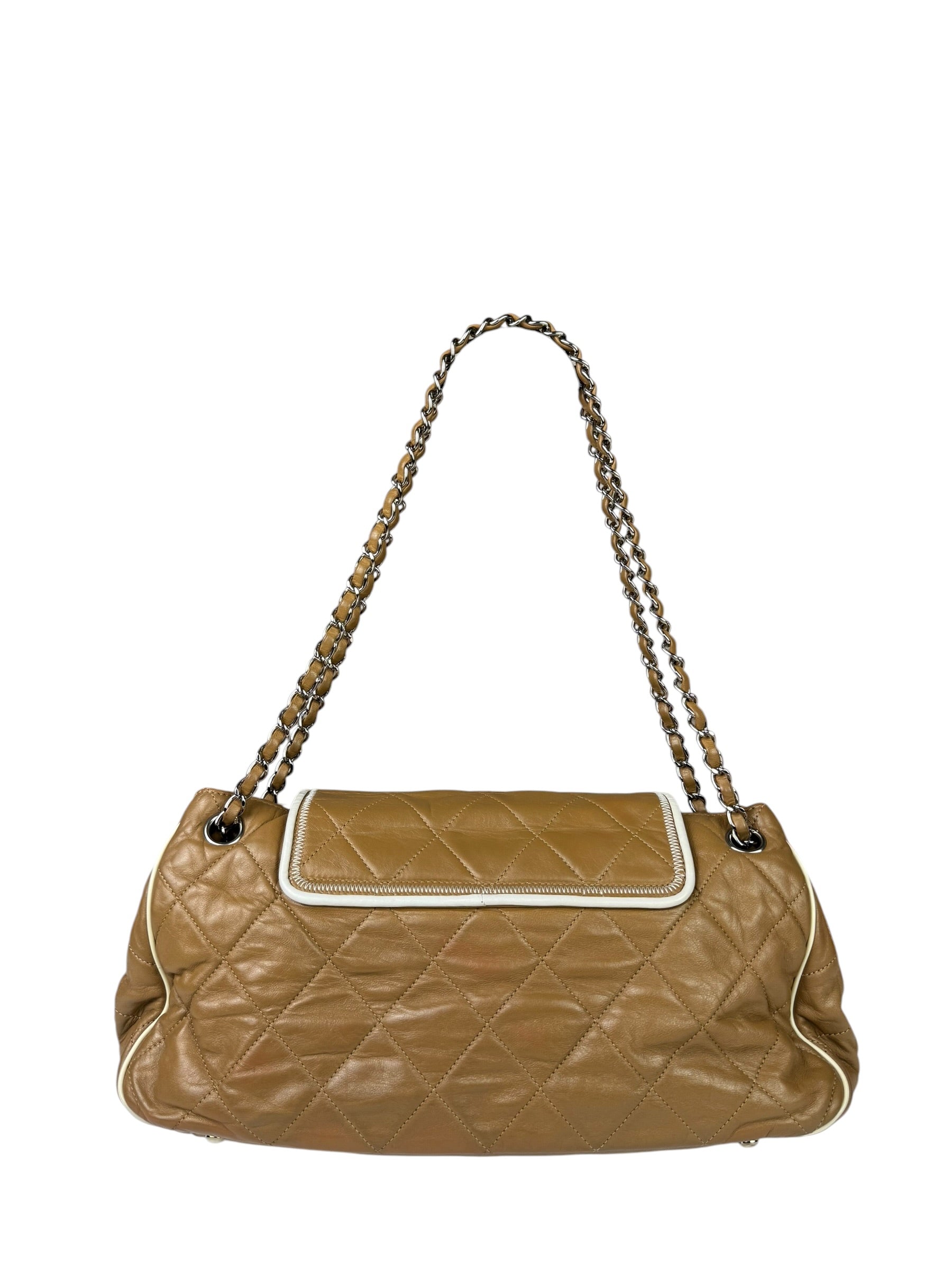 Chanel East/West Accordion Chain Beige Flap Bag 2008