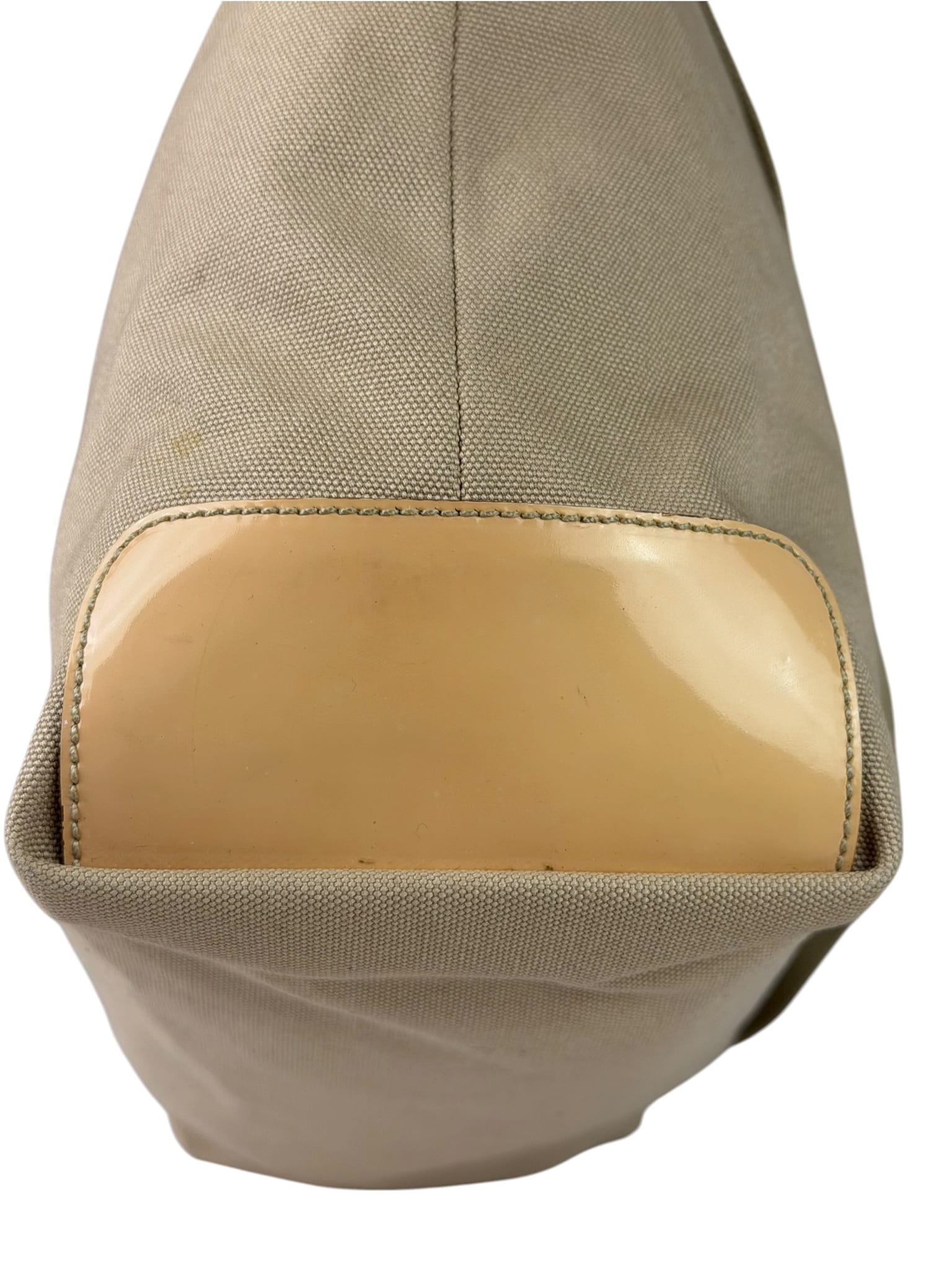 Prada Beige Cloth/Patent Leather Trim Shoulder Bag