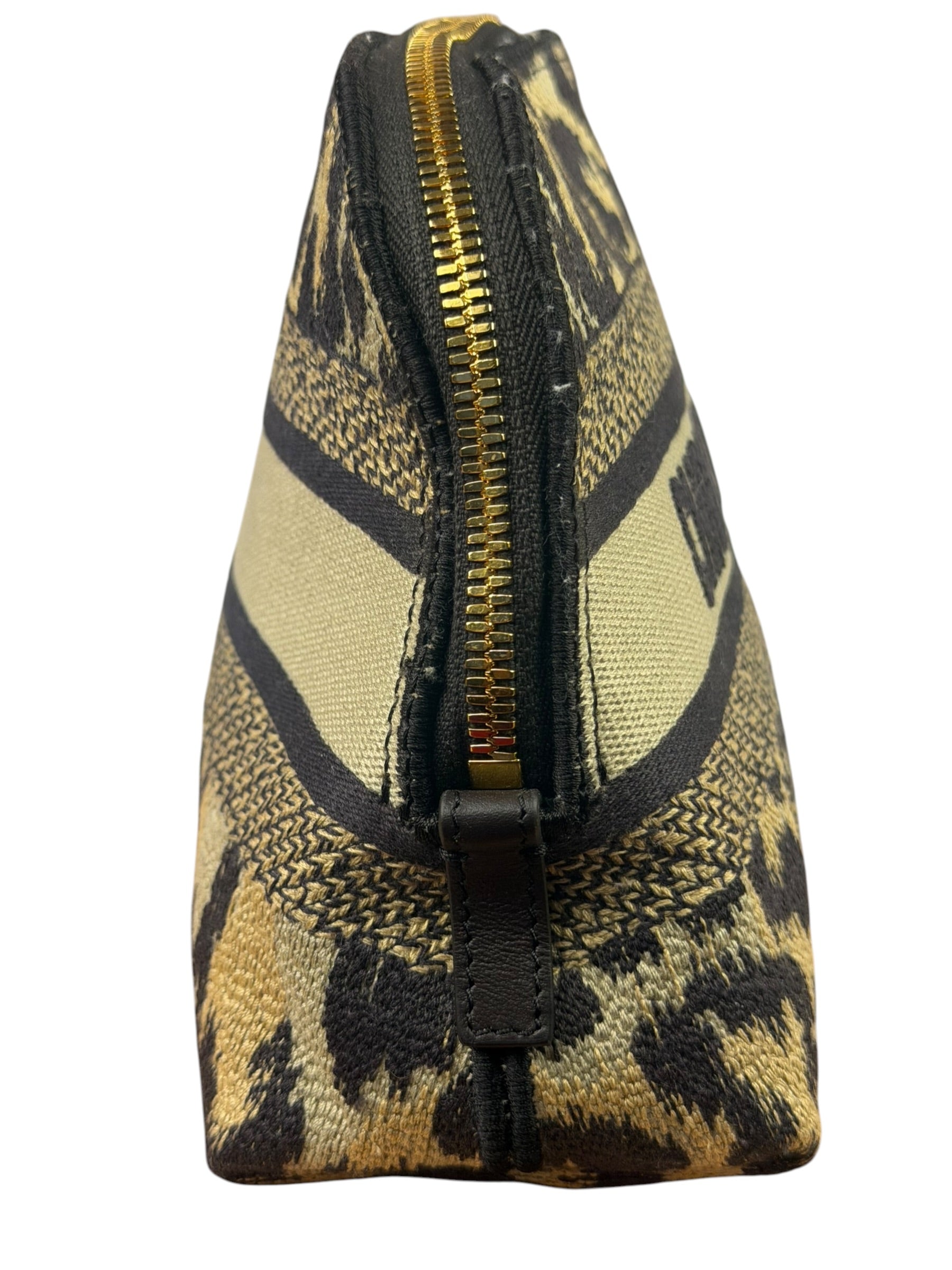 Christian Dior Beige Woven Leopard Print Cosmetic Pouch