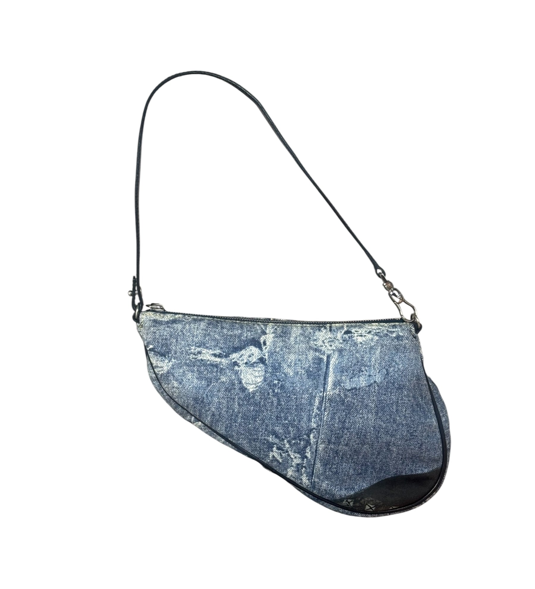 Christian Dior Vintage Denim Leather Trim  Saddle Pochette