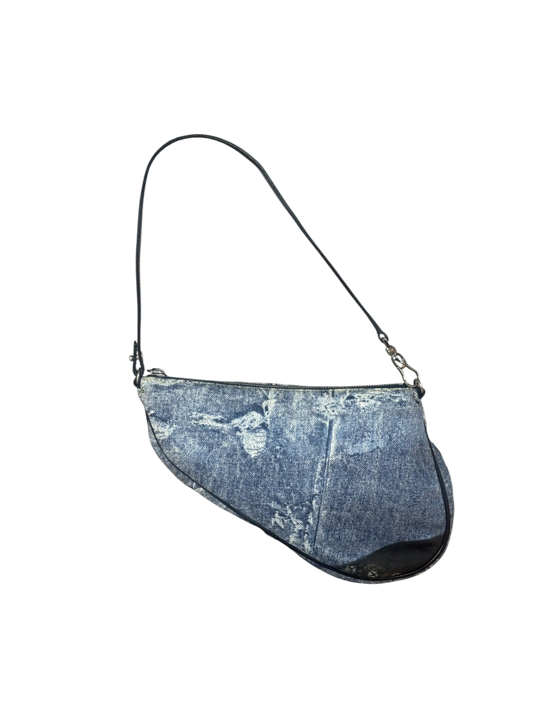 Christian Dior Vintage Denim Leather Trim  Saddle Pochette