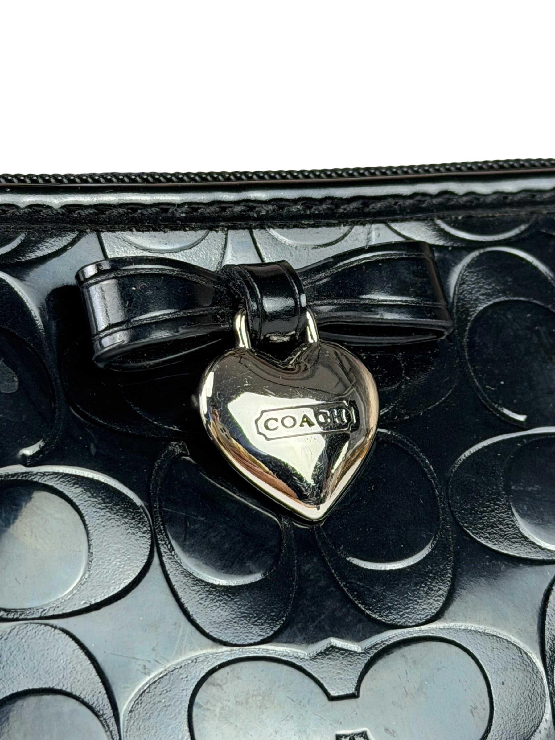 Coach Black Patent Leather Heart & Bow Wristlet
