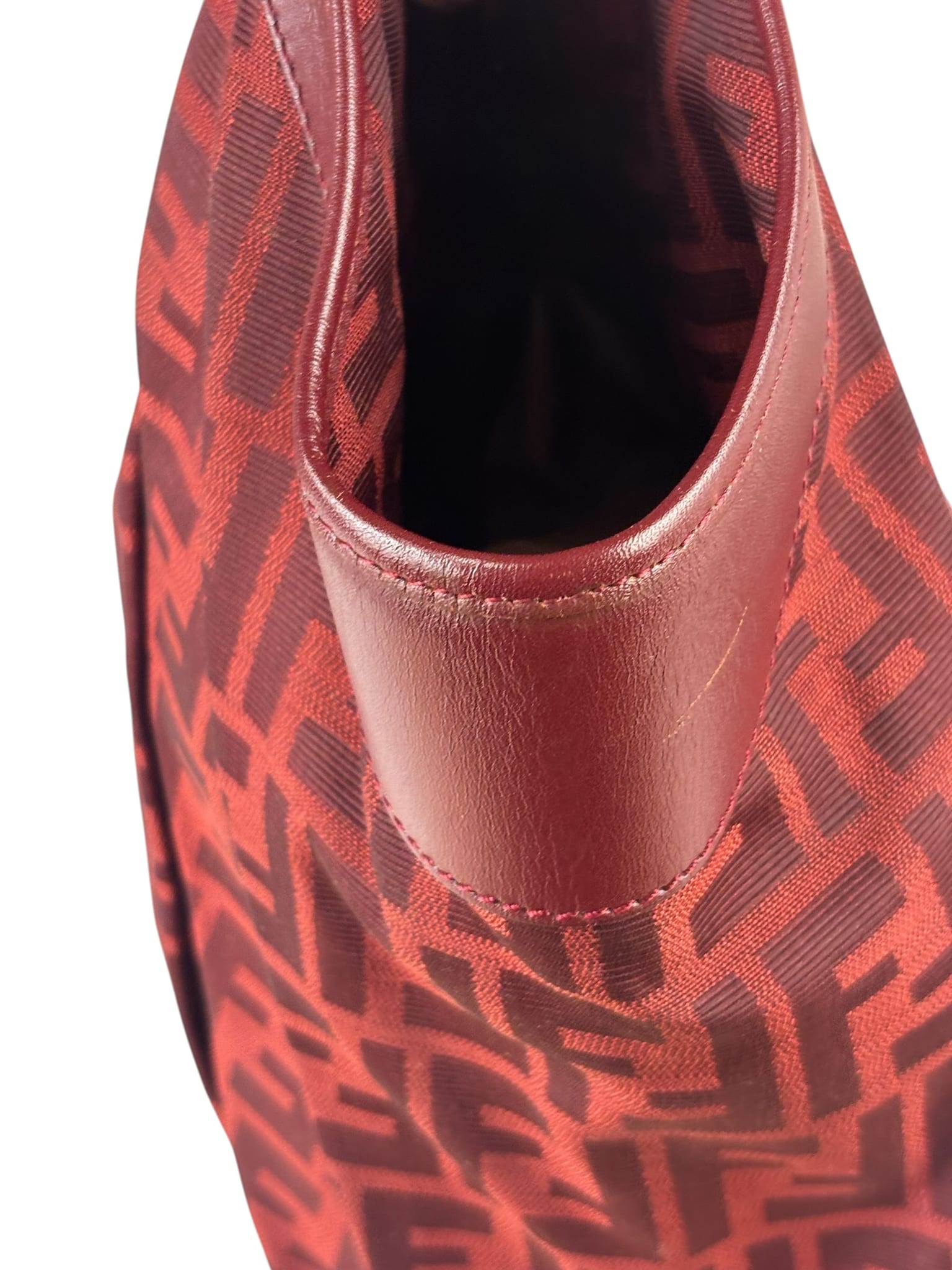 Fendi Red Leather Trim Zucca Chef Tote