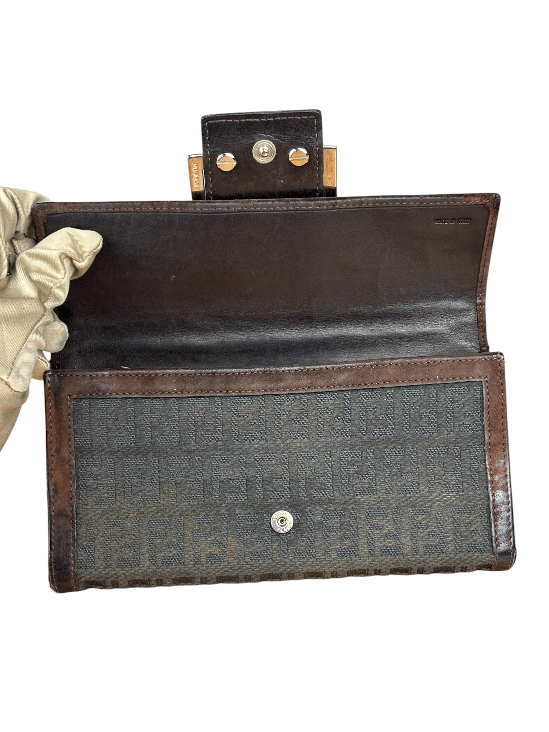 Fendi Vintage Leather Trim FF Zucca Long Wallet